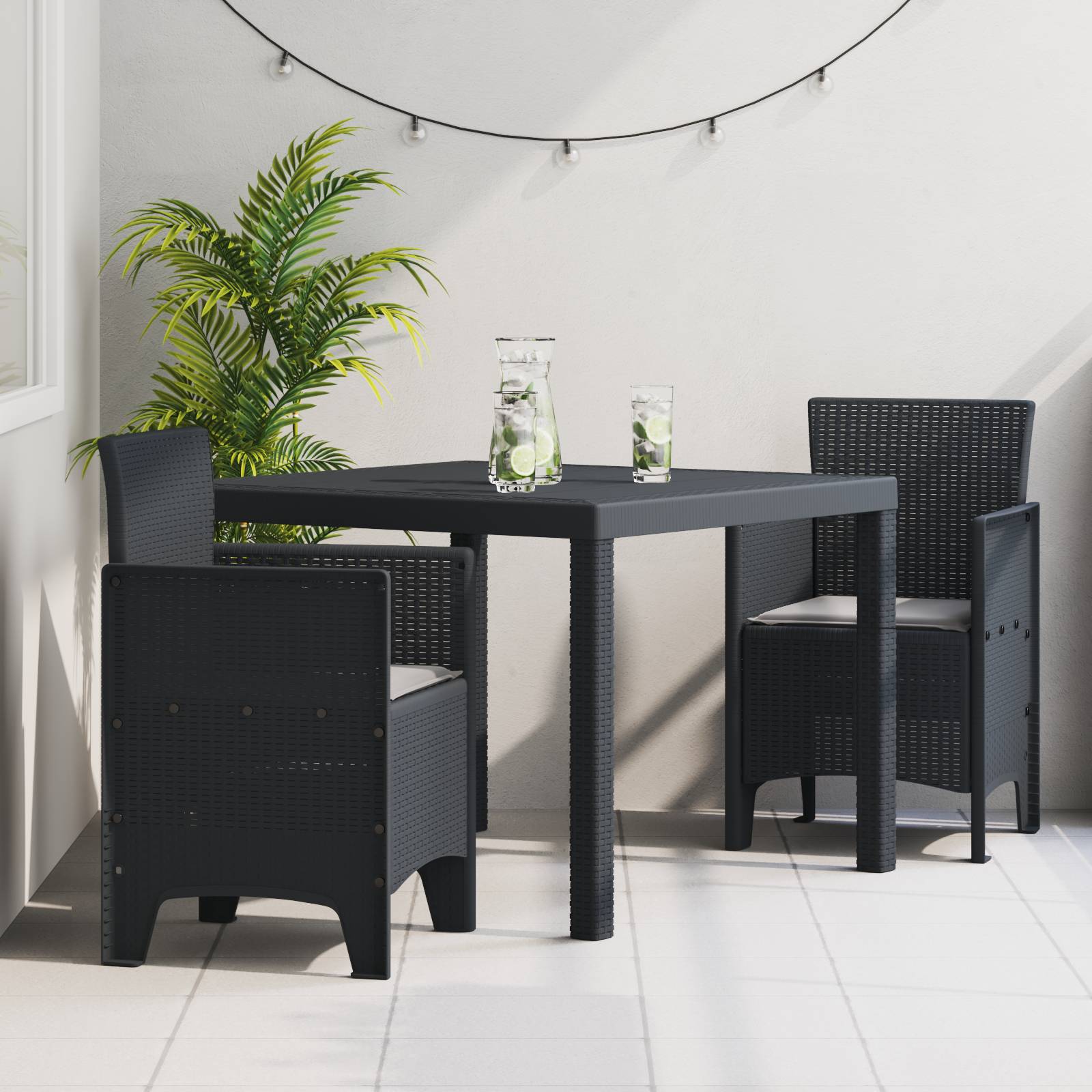 vidaXL 3-tlg. Garten-Essgruppe mit Kissen Anthrazit Poly Rattan