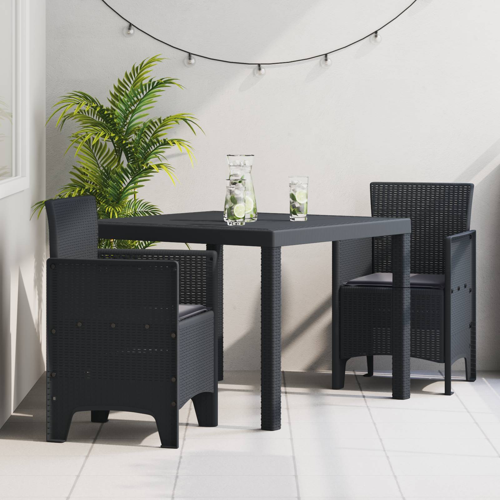vidaXL 3-tlg. Garten-Essgruppe mit Kissen Anthrazit Poly Rattan