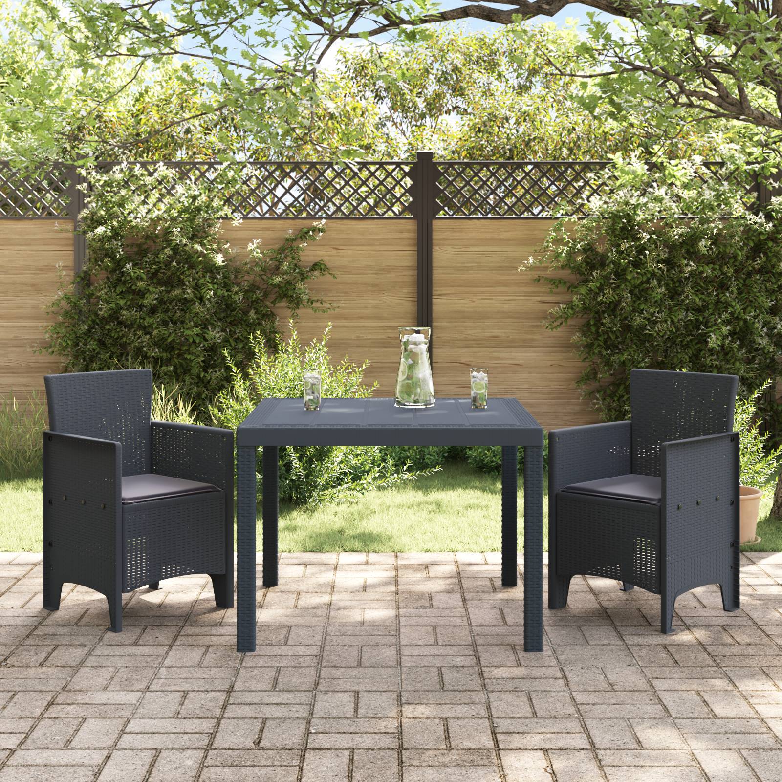 vidaXL 3-tlg. Garten-Essgruppe mit Kissen Anthrazit Poly Rattan
