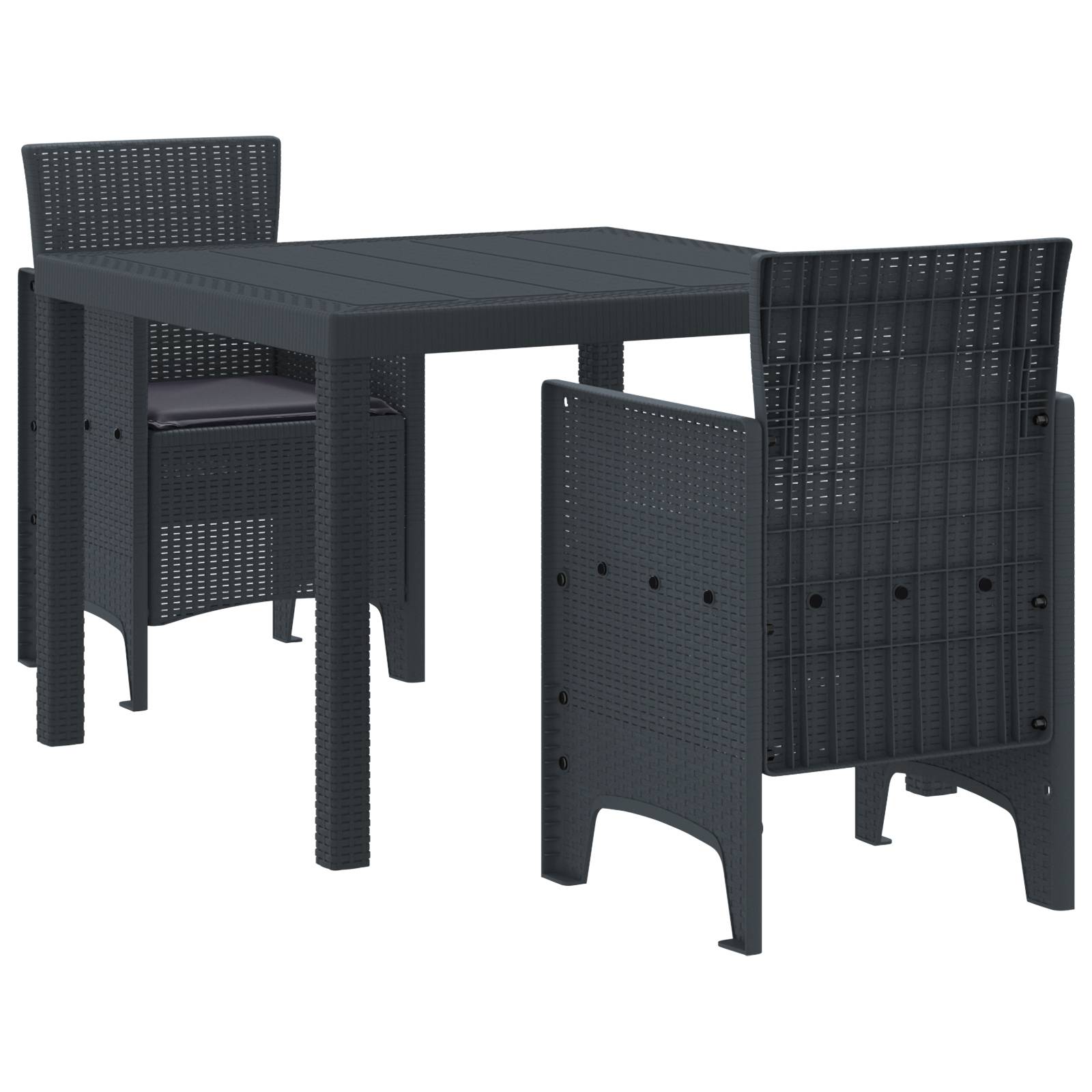 vidaXL 3-tlg. Garten-Essgruppe mit Kissen Anthrazit Poly Rattan