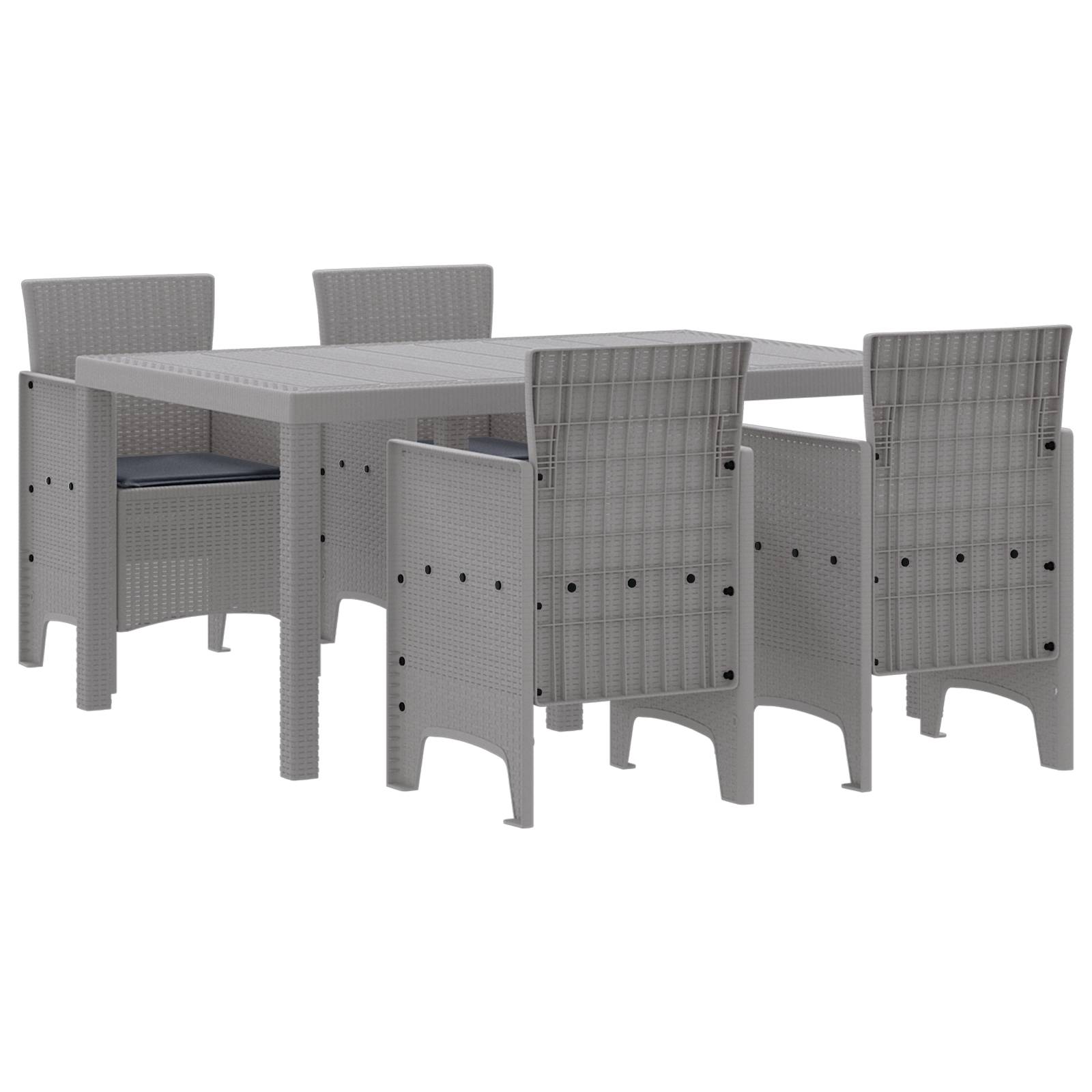 vidaXL 5-teiliges Garten Essgruppe mit Kissen Hellgraues Poly-Rattan
