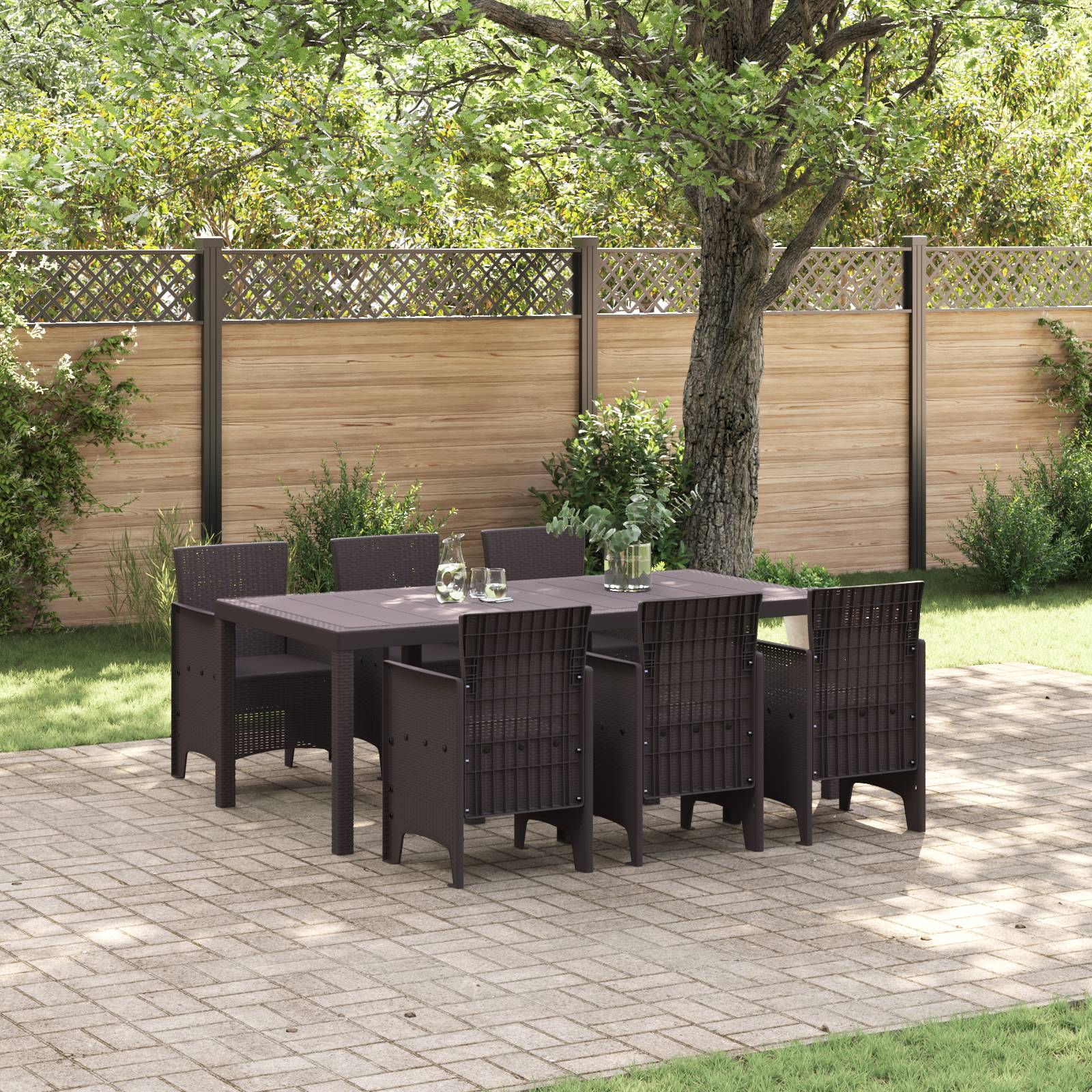vidaXL 7-tlg. Garten-Essgruppe Braun Poly Rattan