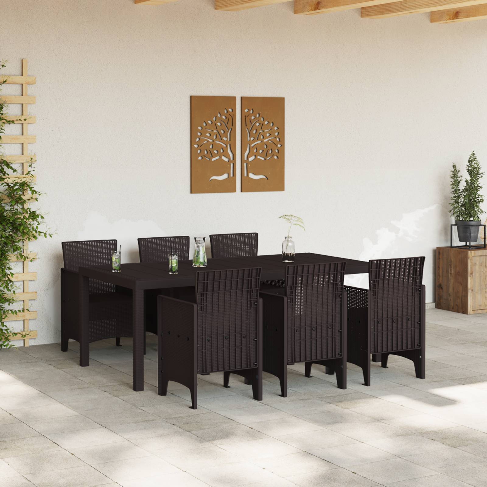 vidaXL 7-tlg. Garten-Essgruppe Braun Poly Rattan