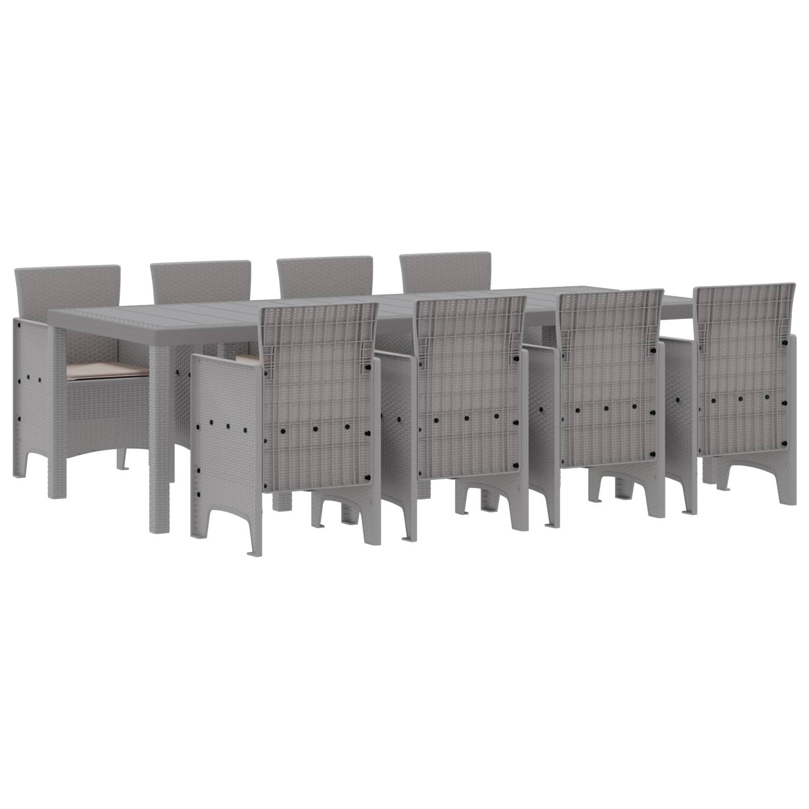 vidaXL 9-tlg. Garten-Essgruppe mit Kissen Weiß Poly Rattan