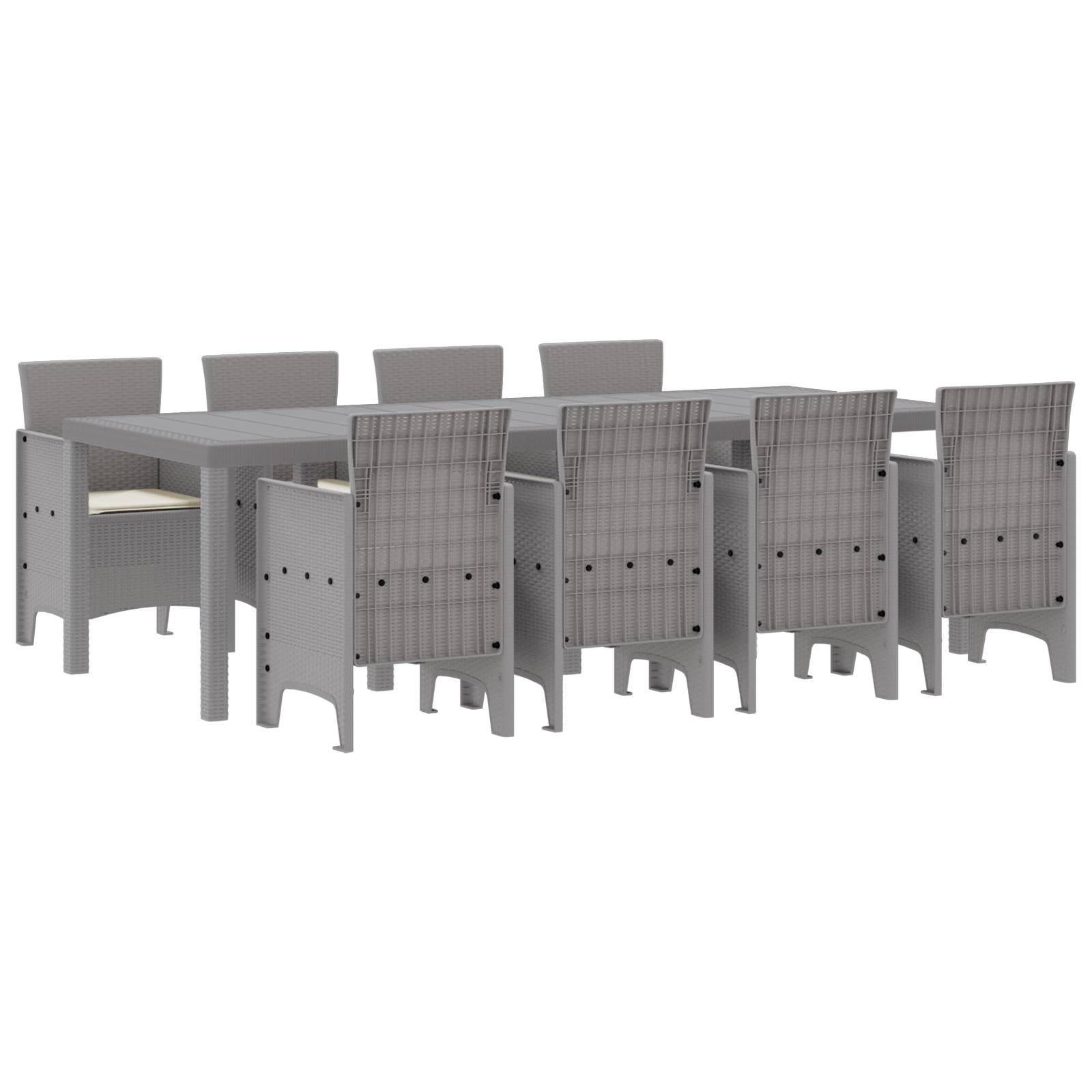 vidaXL 9-tlg. Garten-Essgruppe mit Kissen Weiß Poly Rattan