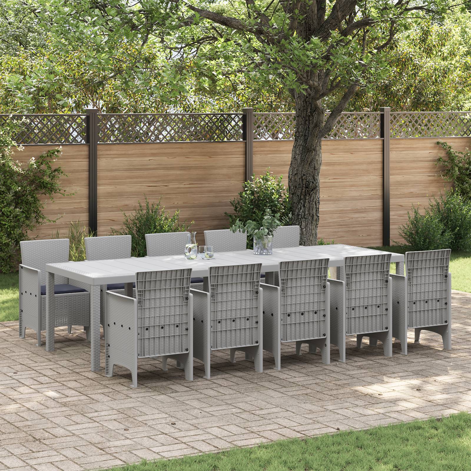 vidaXL 11-teiliges Garten Essgruppe mit Kissen Hellgrau Poly-Rattan