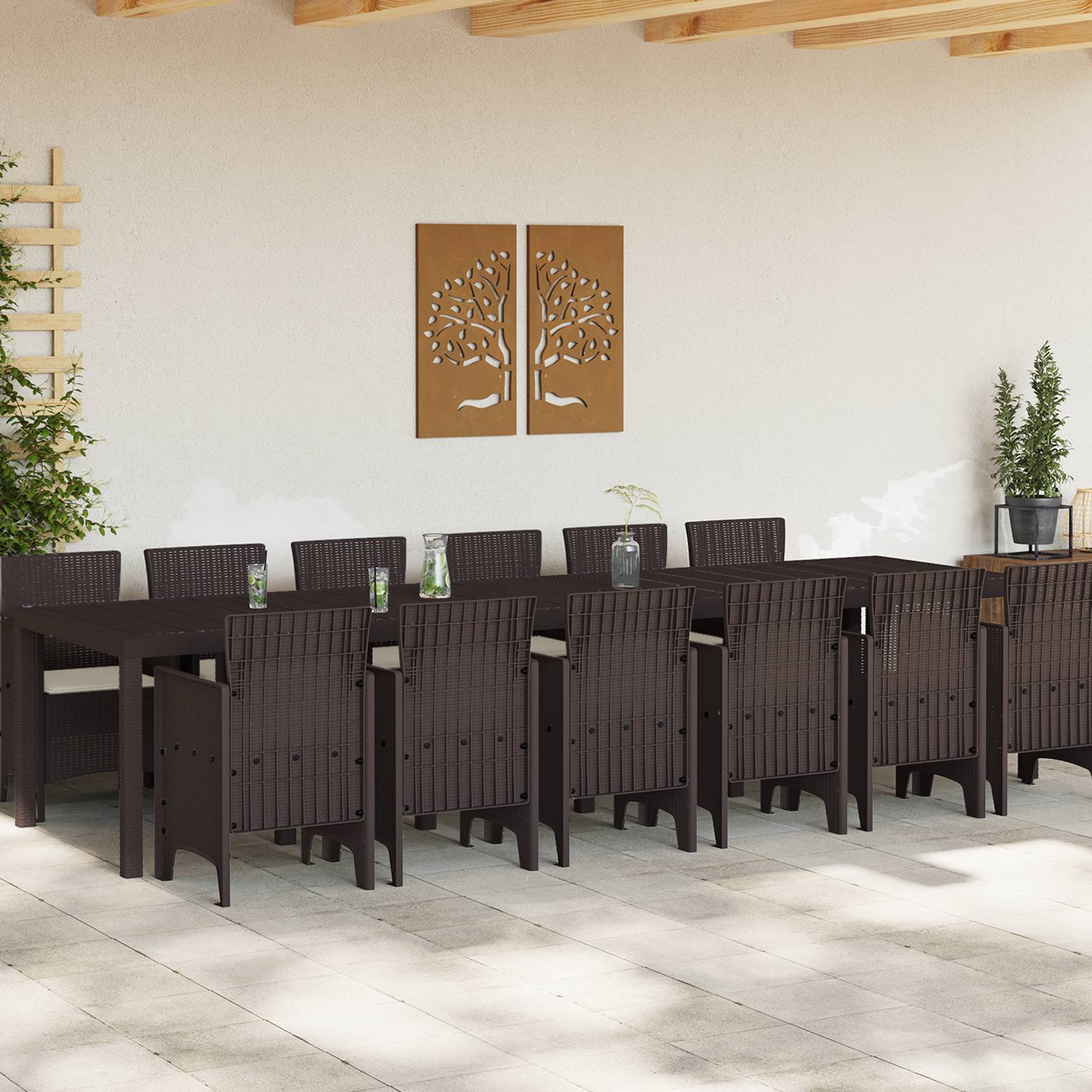 vidaXL Garten Essset Set von 5 Braun und cremeweiß Rattan Groß