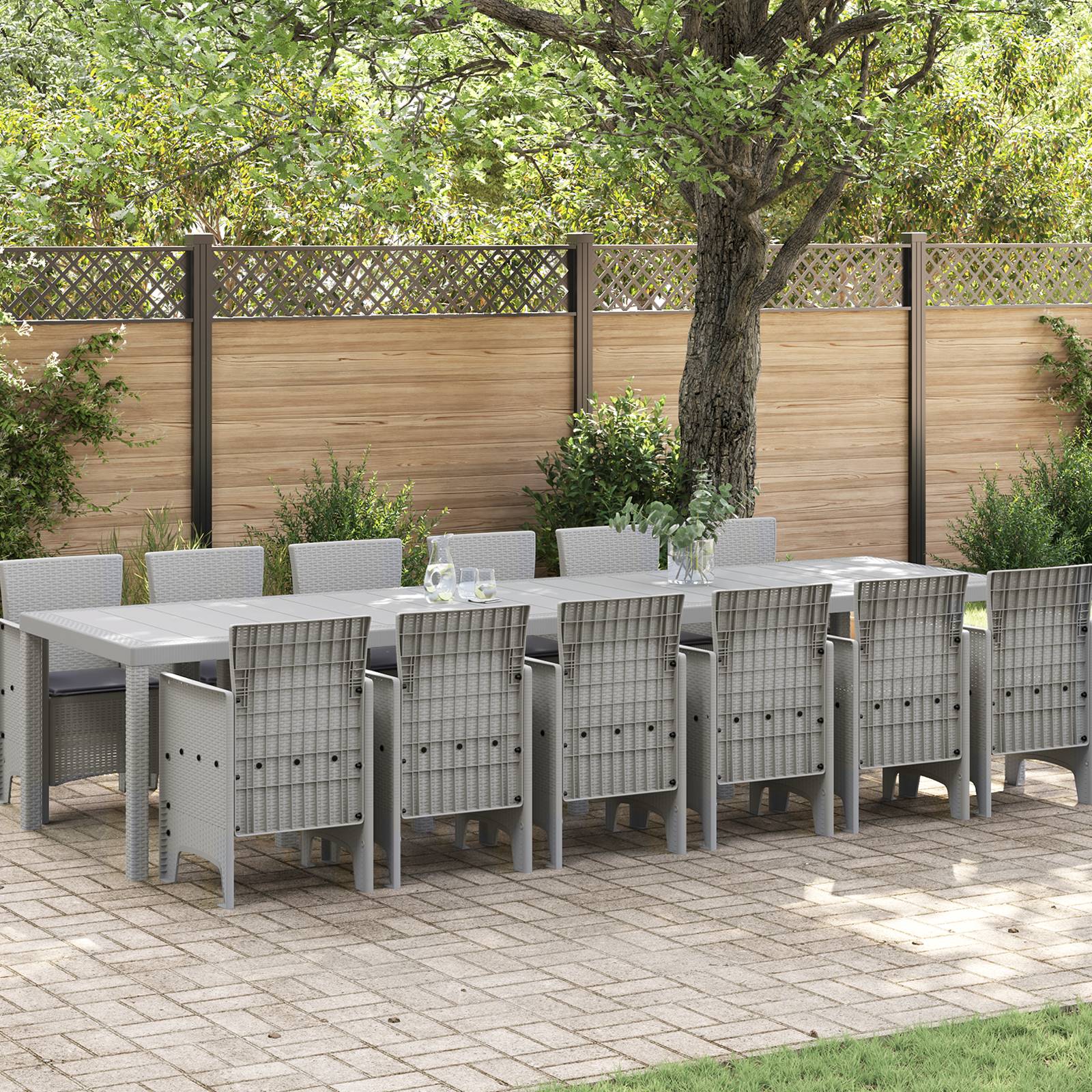 vidaXL 13-teiliges Garten Esszimmer Set mit Kissen Hellgraues Poly-Rattan