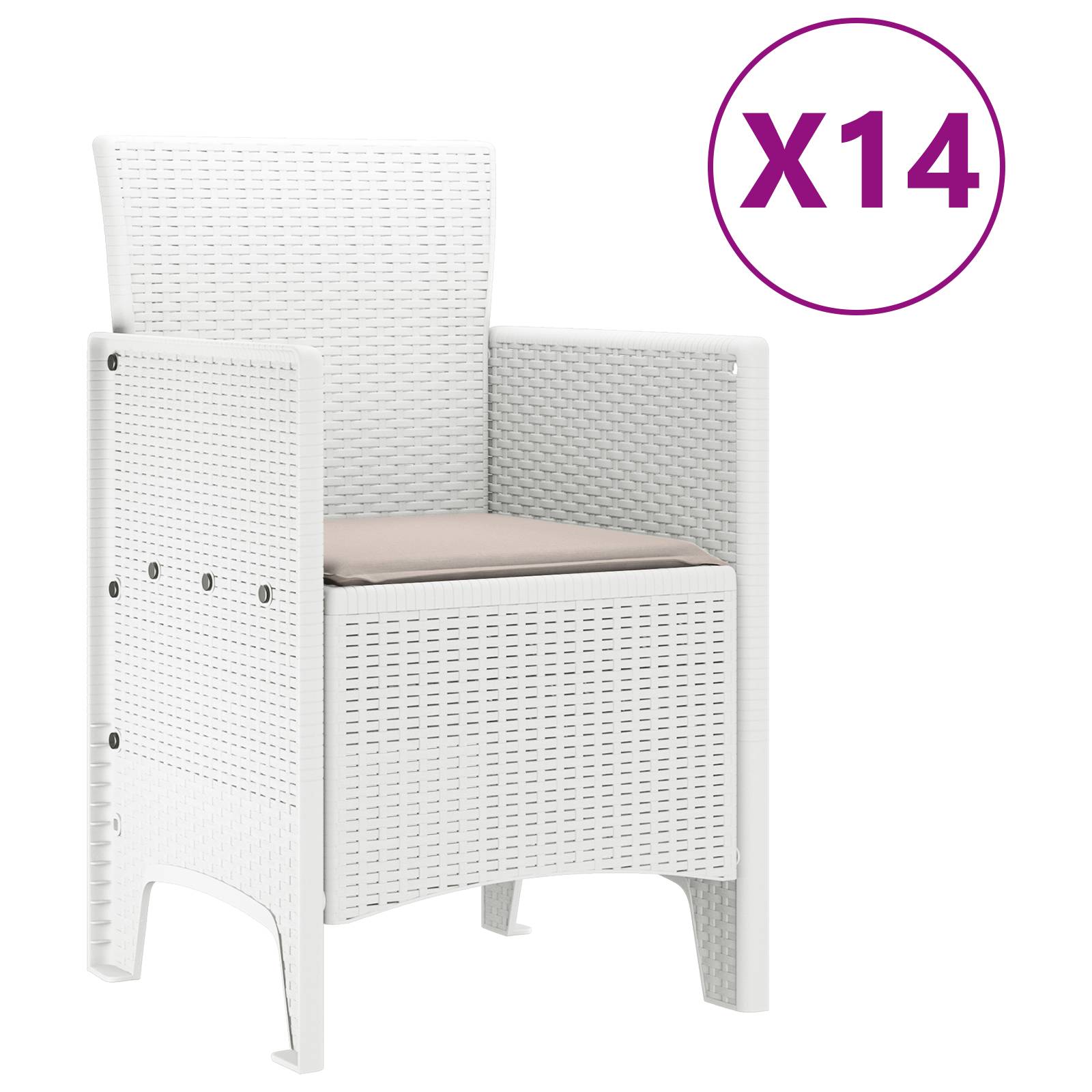 vidaXL 15-teilige Garten Essgruppe mit Polstern Weiß Poly Rattan