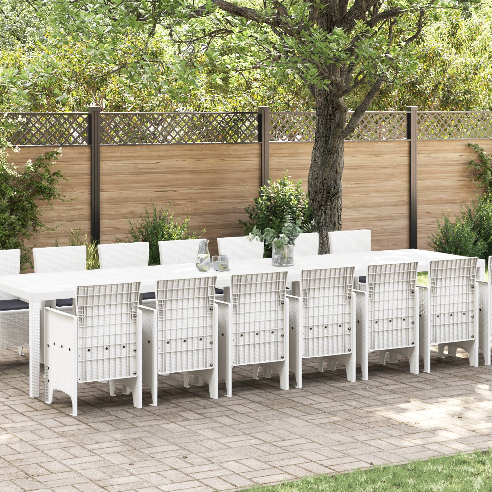 vidaXL 15-teilige Garten Essgruppe mit Kissen Weiß Poly Rattan