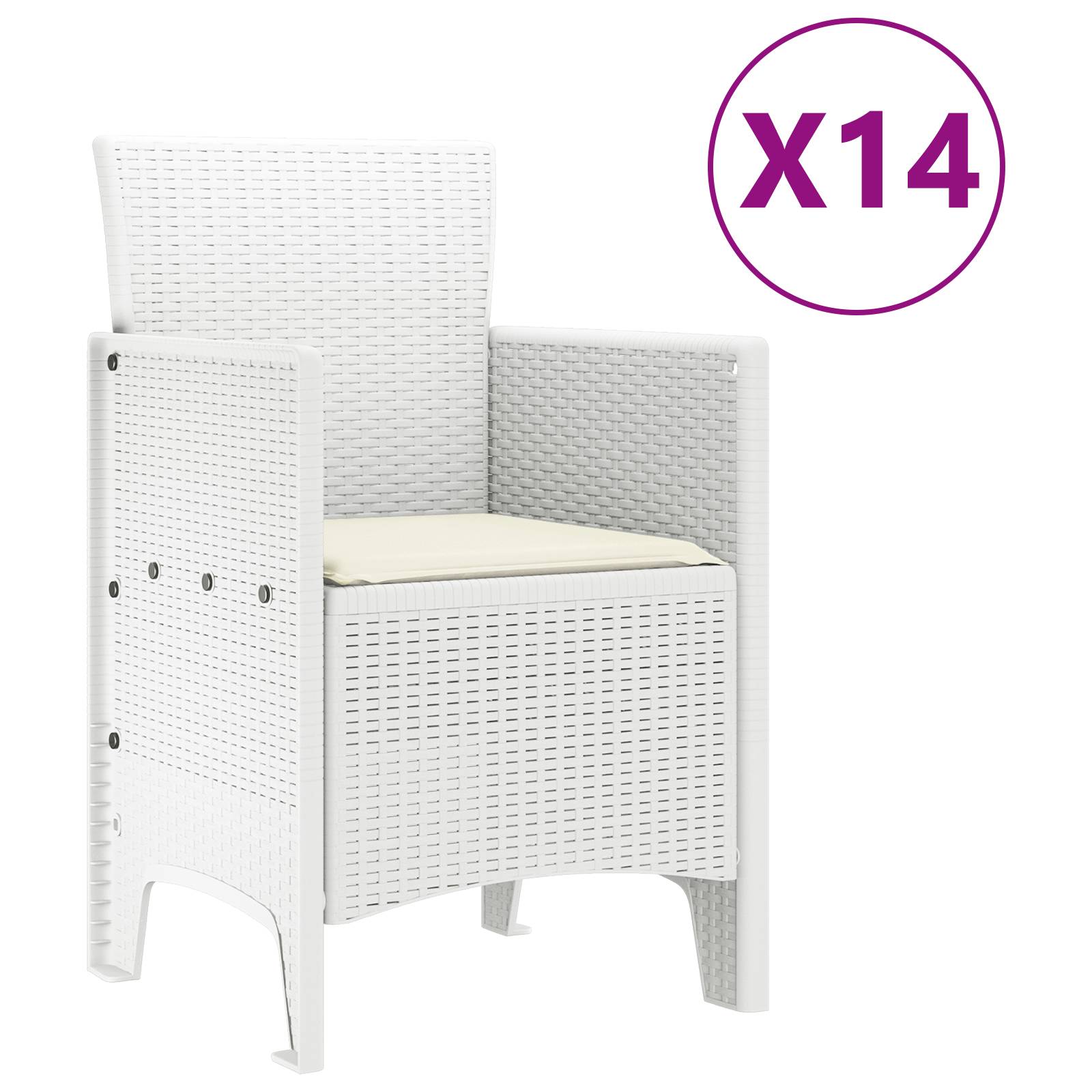 vidaXL 15-teiliges Garten Essgruppe mit Kissen Weiß Poly-Rattan