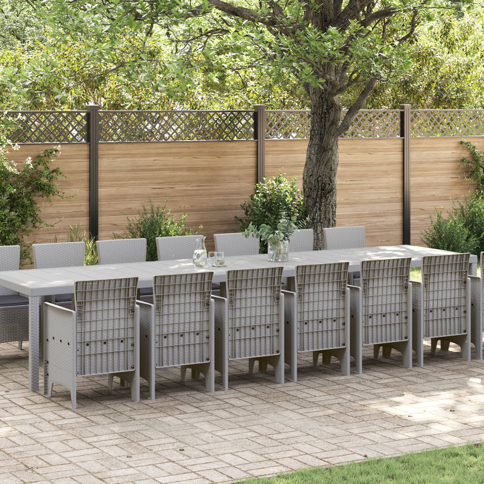 vidaXL 15-teiliges Garten Essbereich mit Kissen Hellgrau Poly Rattan