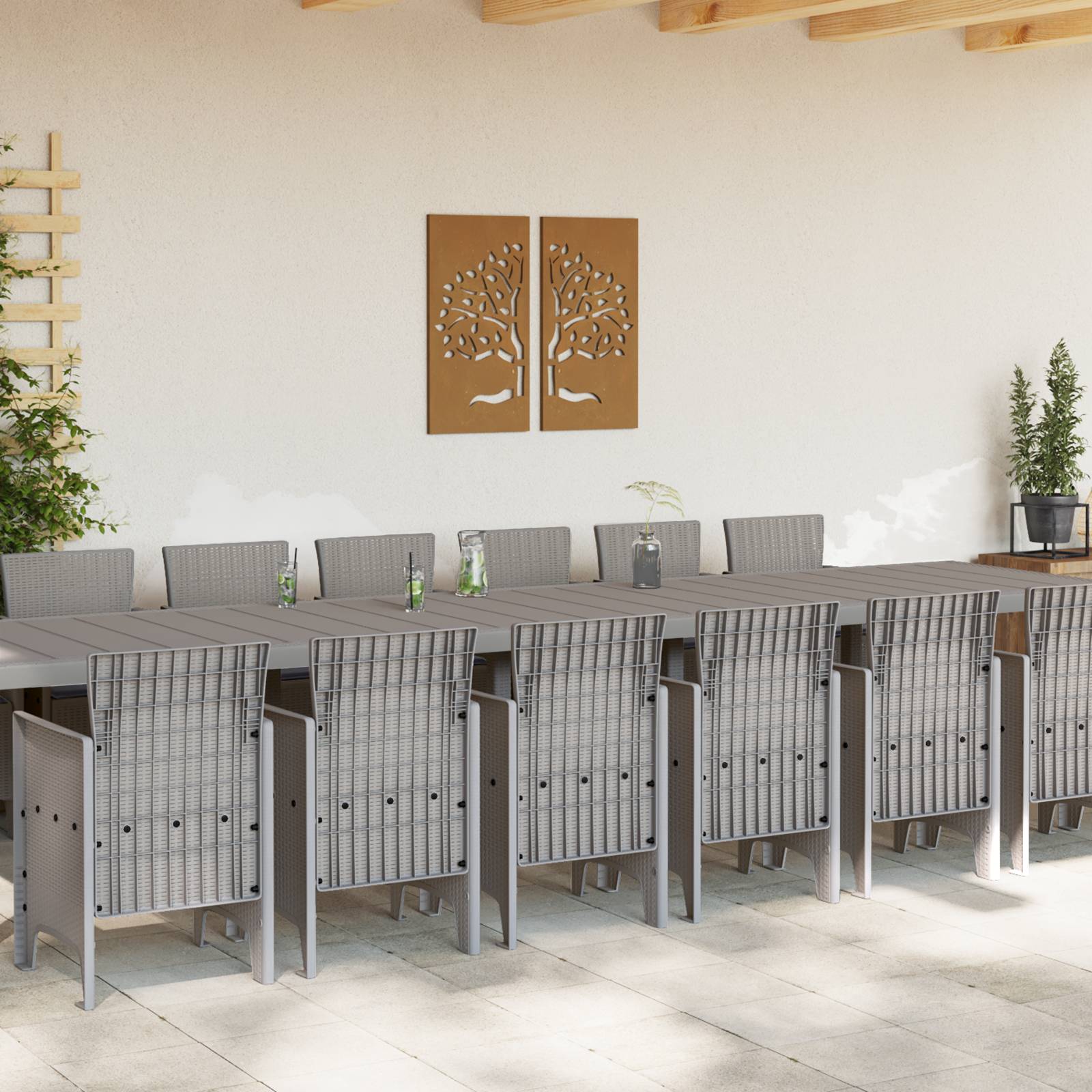 vidaXL 15-teiliges Garten Essbereich mit Kissen Hellgrau Poly Rattan