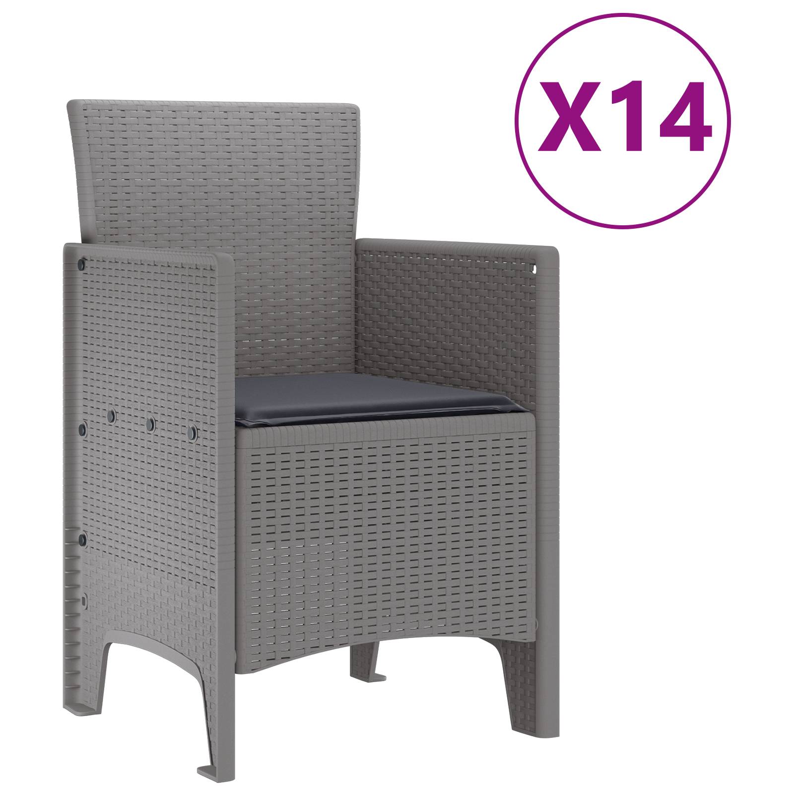 vidaXL 15-teiliges Garten Essbereich mit Kissen Hellgrau Poly Rattan