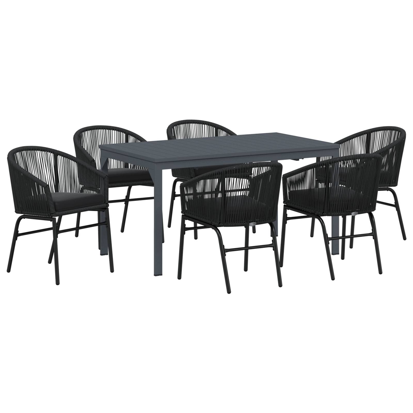 vidaXL 7-teiliges Garten Essgruppen Set mit Kissen Schwarz Poly Rattan