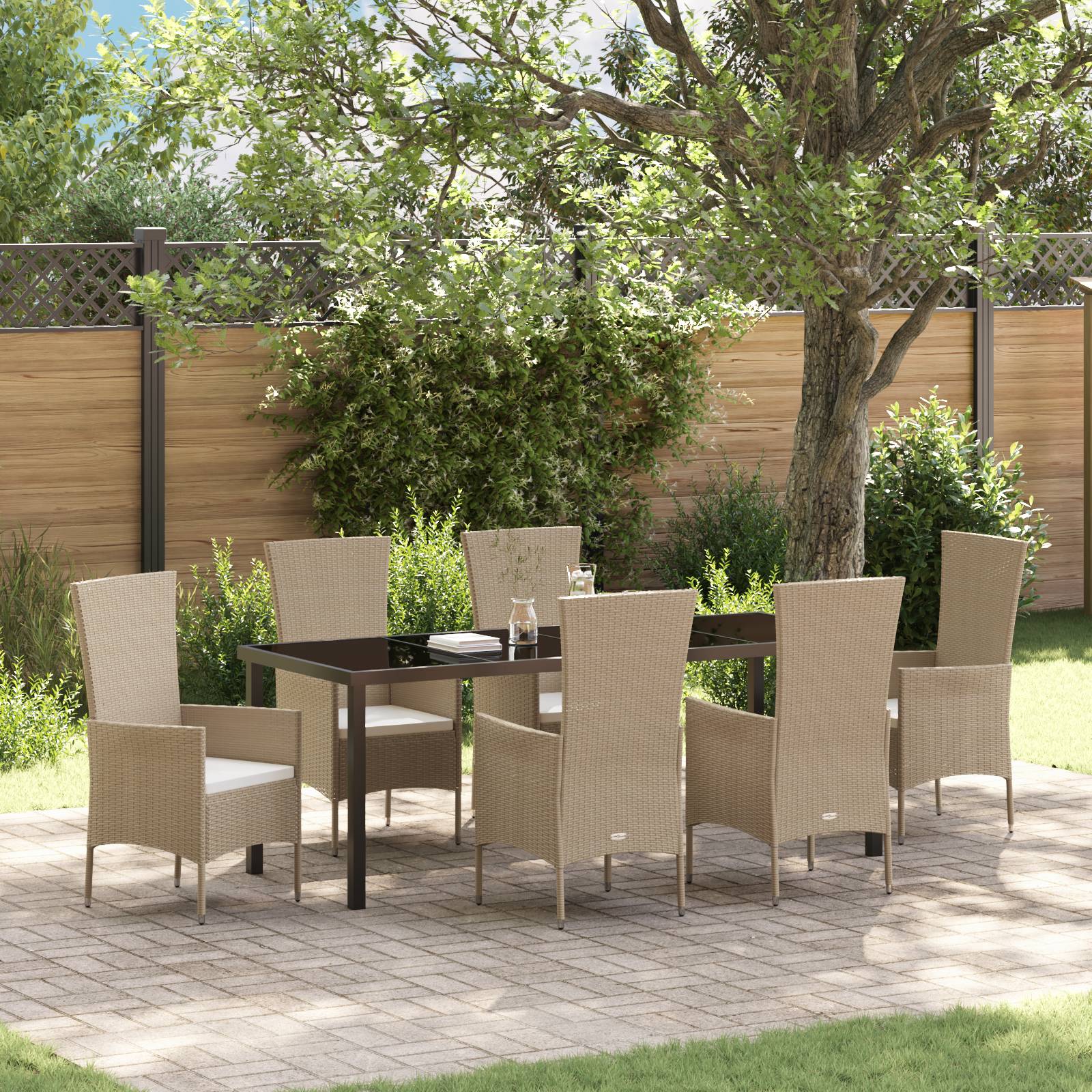 vidaXL 7-teiliges Garten Essset mit Kissen Beige Poly Rattan