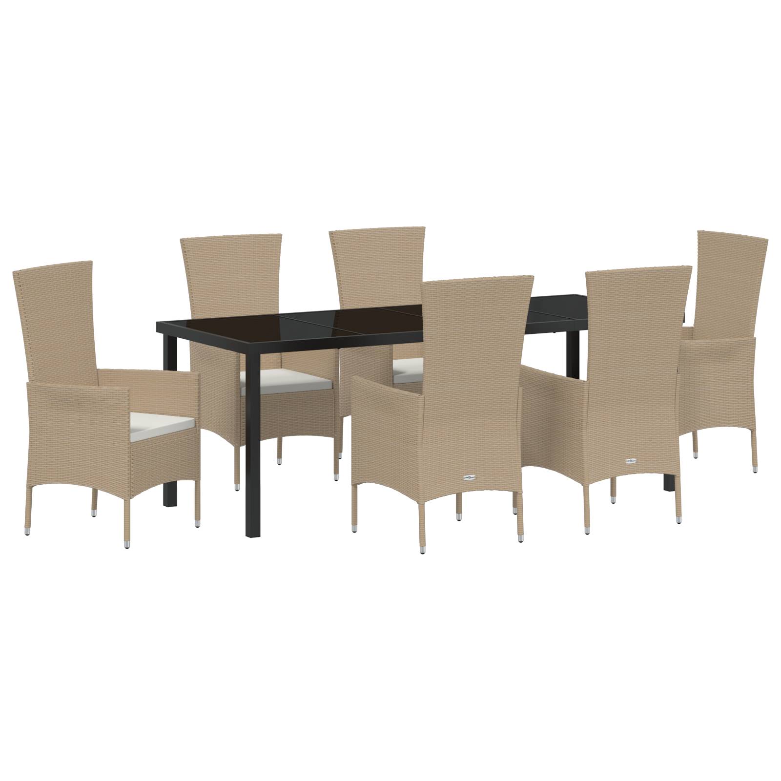 vidaXL 7-teiliges Garten Essset mit Kissen Beige Poly Rattan