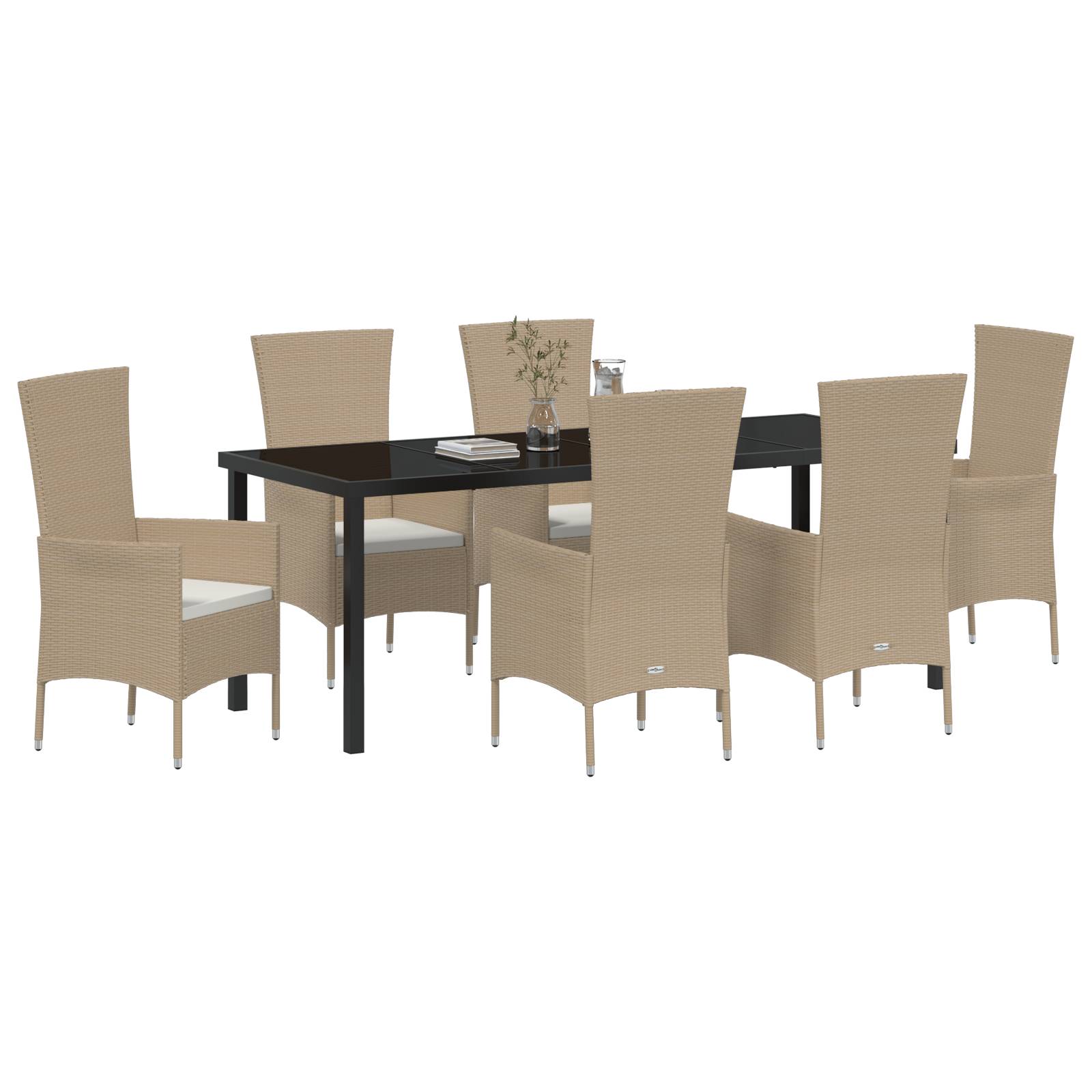vidaXL 7-teiliges Garten Essset mit Kissen Beige Poly Rattan
