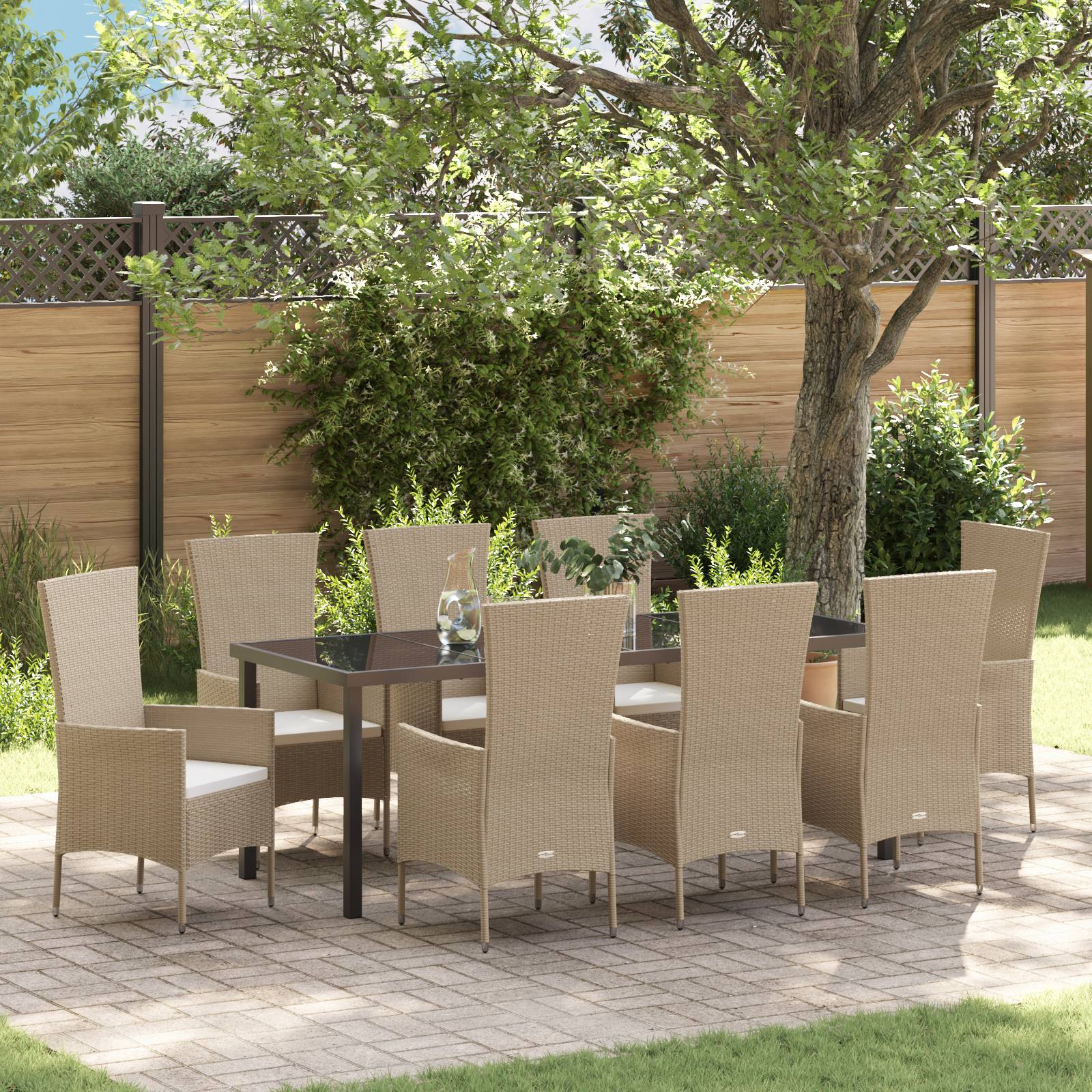 vidaXL 9-teilige Garten Essgruppe mit Kissen Beige Poly Rattan