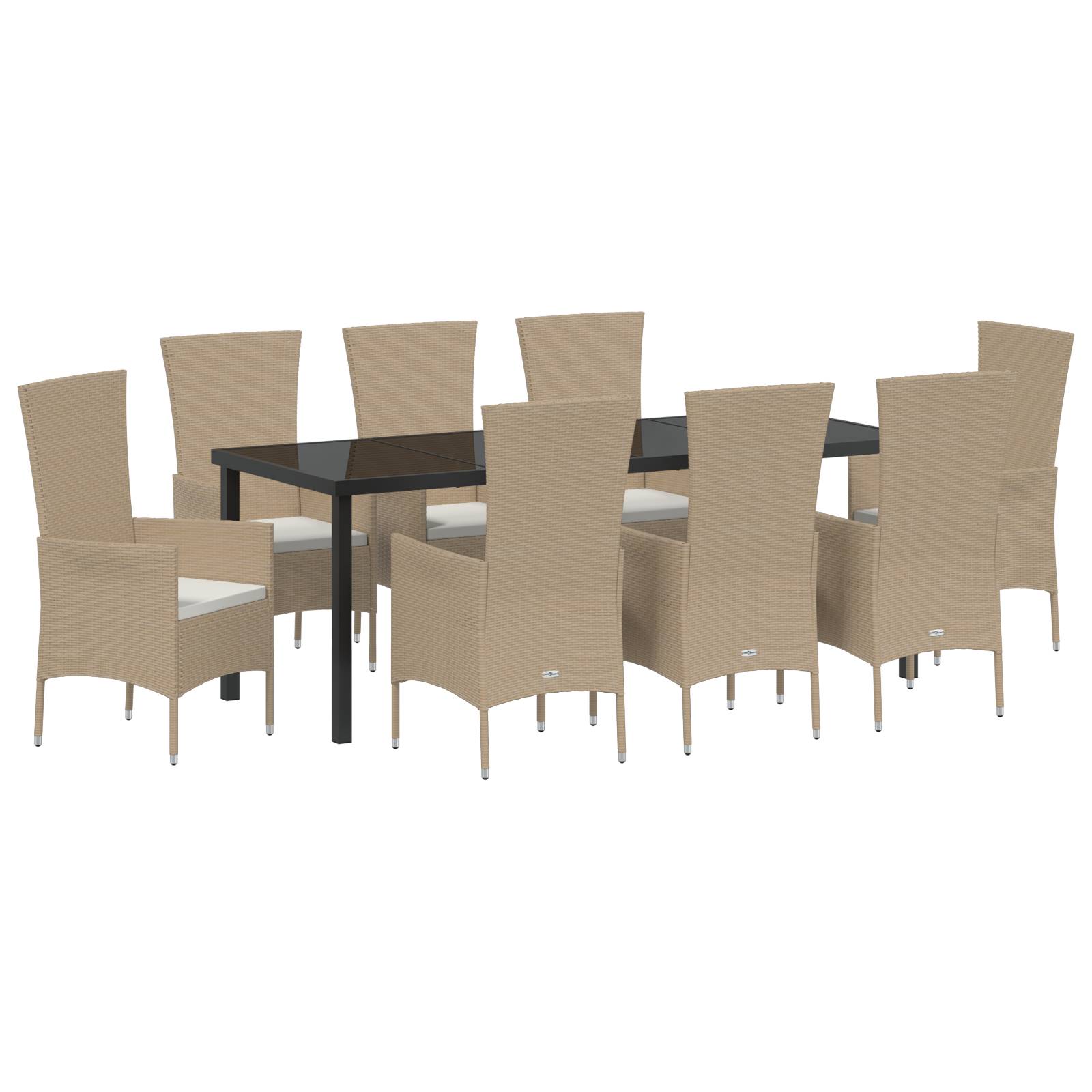 vidaXL 9-teilige Garten Essgruppe mit Kissen Beige Poly Rattan