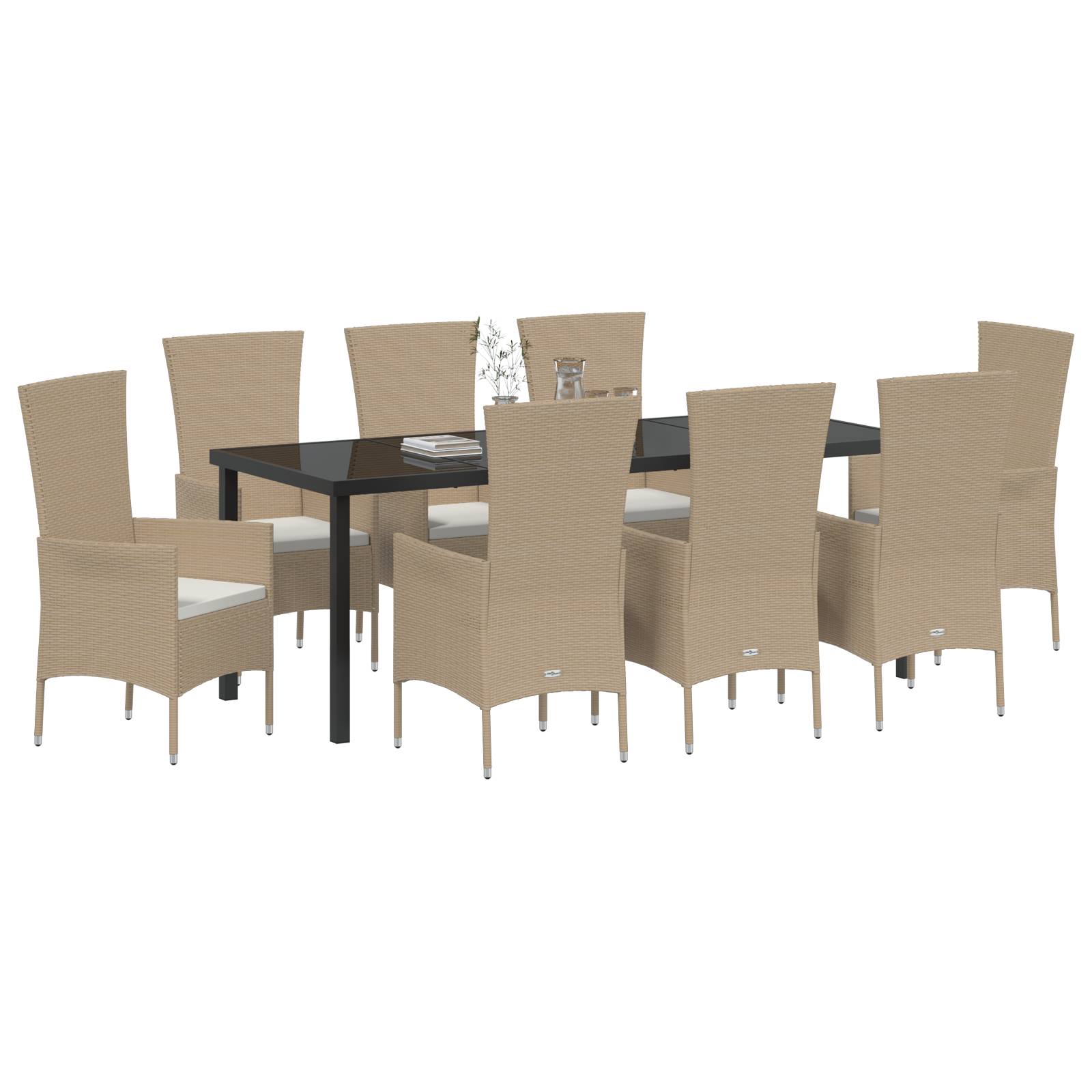 vidaXL 9-teilige Garten Essgruppe mit Kissen Beige Poly Rattan