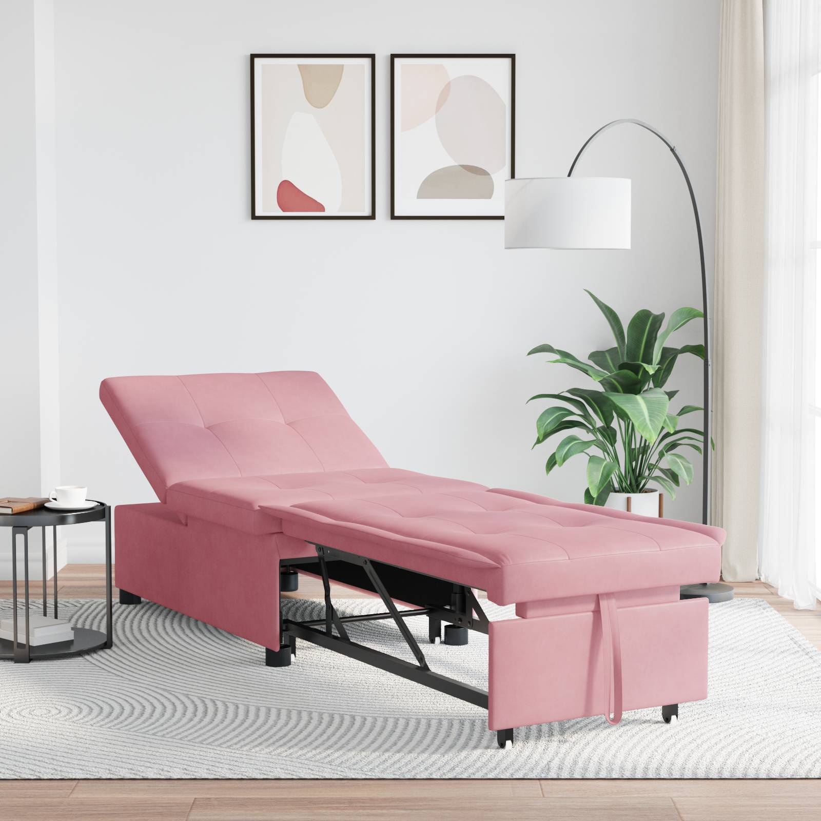 vidaXL Sofa Bett 3-in-1 Ausziehbares Design Rosa Velours