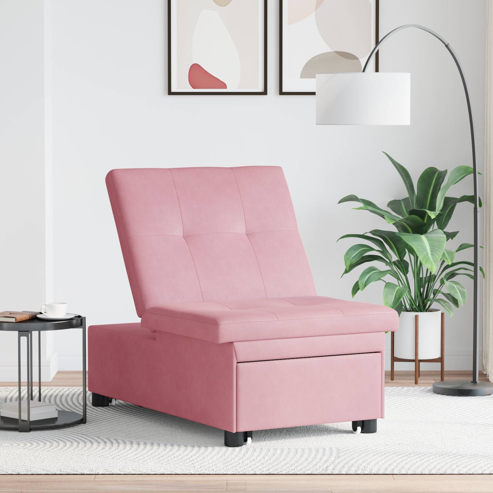 vidaXL Sofa Bett 3-in-1 Ausziehbares Design Rosa Velours