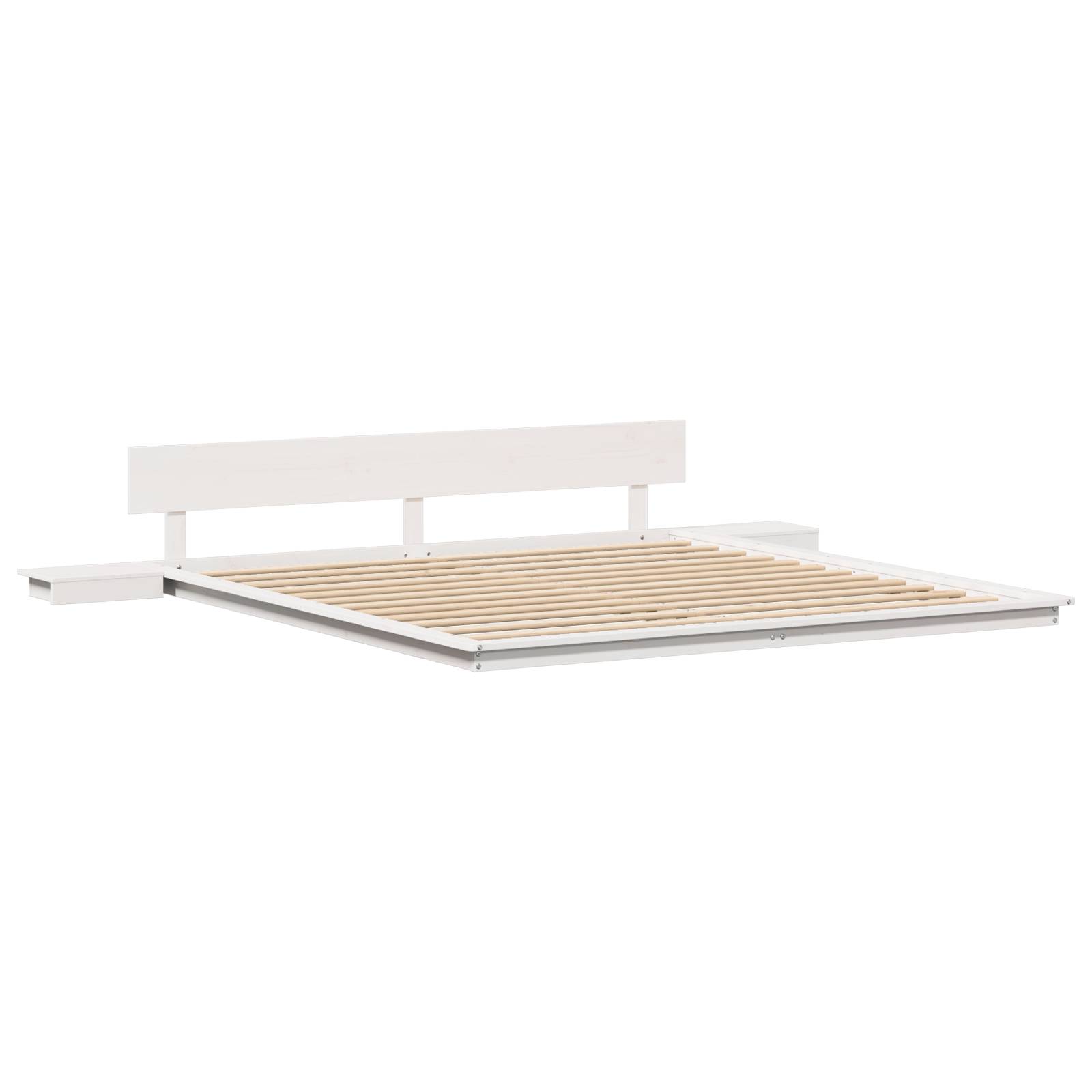 vidaXL Bodenbettgestell mit Nachttischen Weiß 200x200cm Massivholz