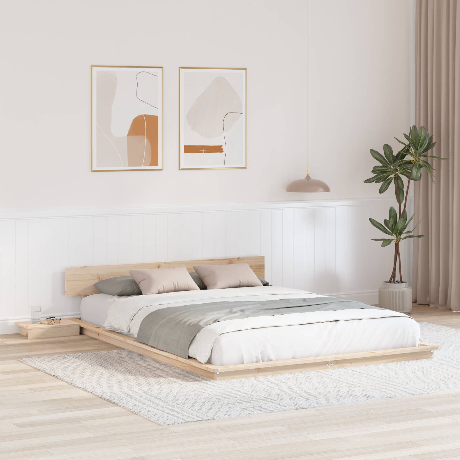 vidaXL Bodenbettgestell mit Nachttischen 160x200cm Massivholz