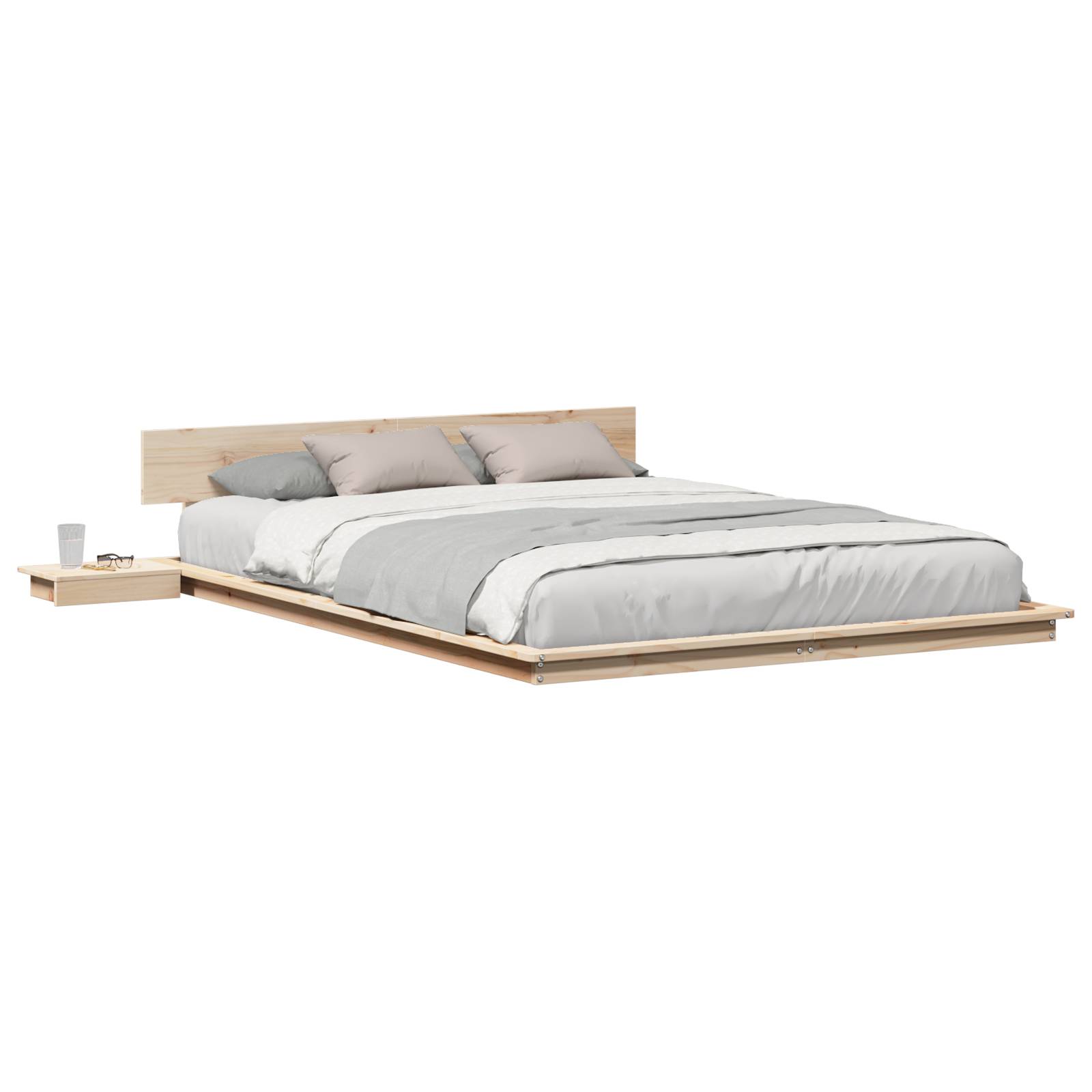 vidaXL Bodenbettgestell mit Nachttischen 160x200cm Massivholz