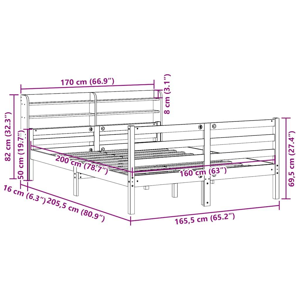 vidaXL Bettgestell mit Kopfteil ohne Matratze 160x200 cm