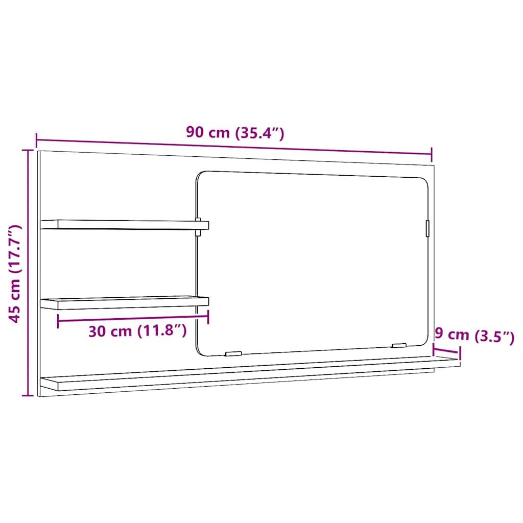 vidaXL Badezimmer-Spiegelschrank Schwarze Eiche 90 x 11 x 45 cm Holzwerkstoff