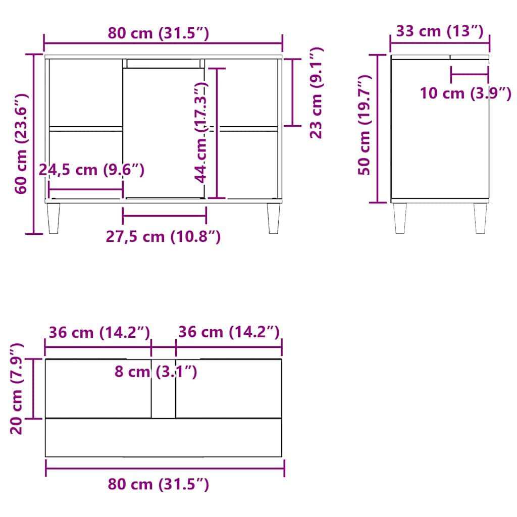 vidaXL Spülbeckenschrank Eiche Schwarz 80x33x60 cm Holzwerkstoff