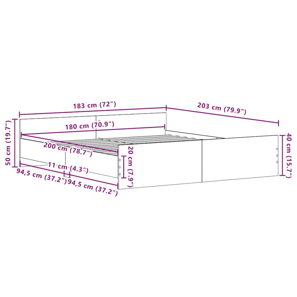vidaXL Bettgestell ohne Matratze Schwarze Eiche 180x200 cm Holzwerkstoff