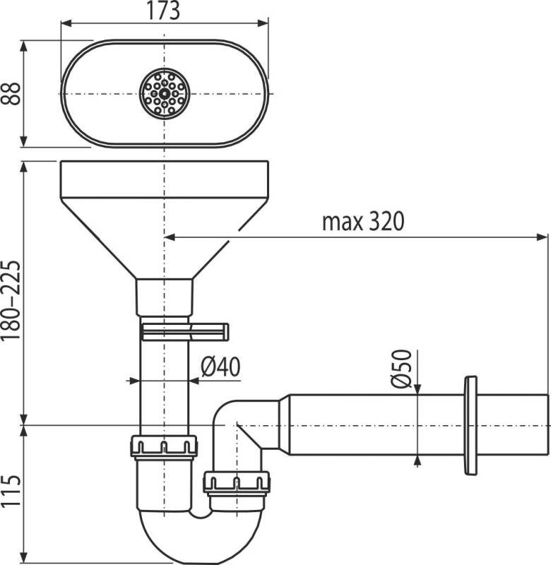 Alcadrain Röhrengeruchverschluss mit Trichter für abtropfendes Kondensat DN50