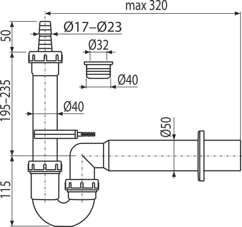Alcadrain APS7-DN50 Röhrengeruchverschluss für die Waschgeräte DN50