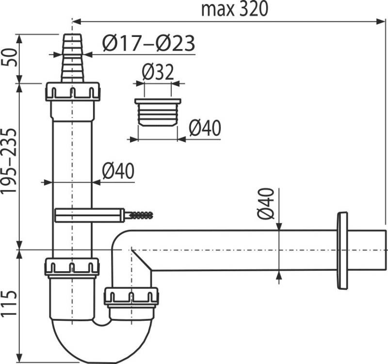 Alcadrain APS7-DN40 Siphon d'évacuation pour appareils de lavage DN40