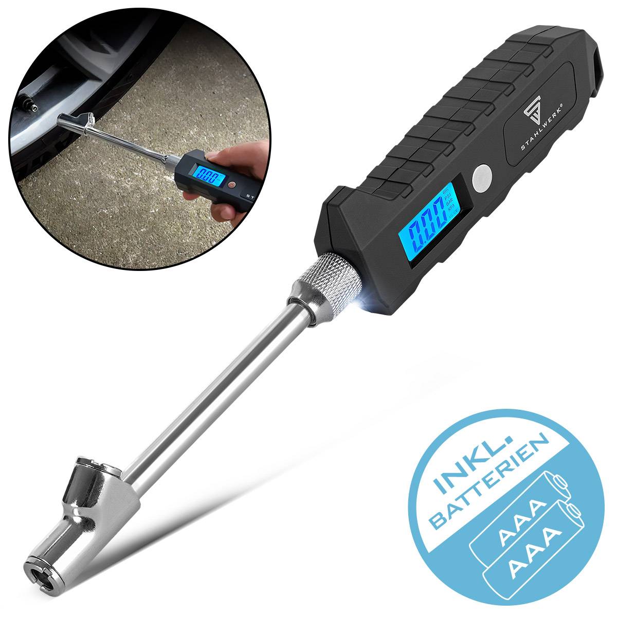 STAHLWERK Digitales Reifendruckmessgerät mit LCD-Display