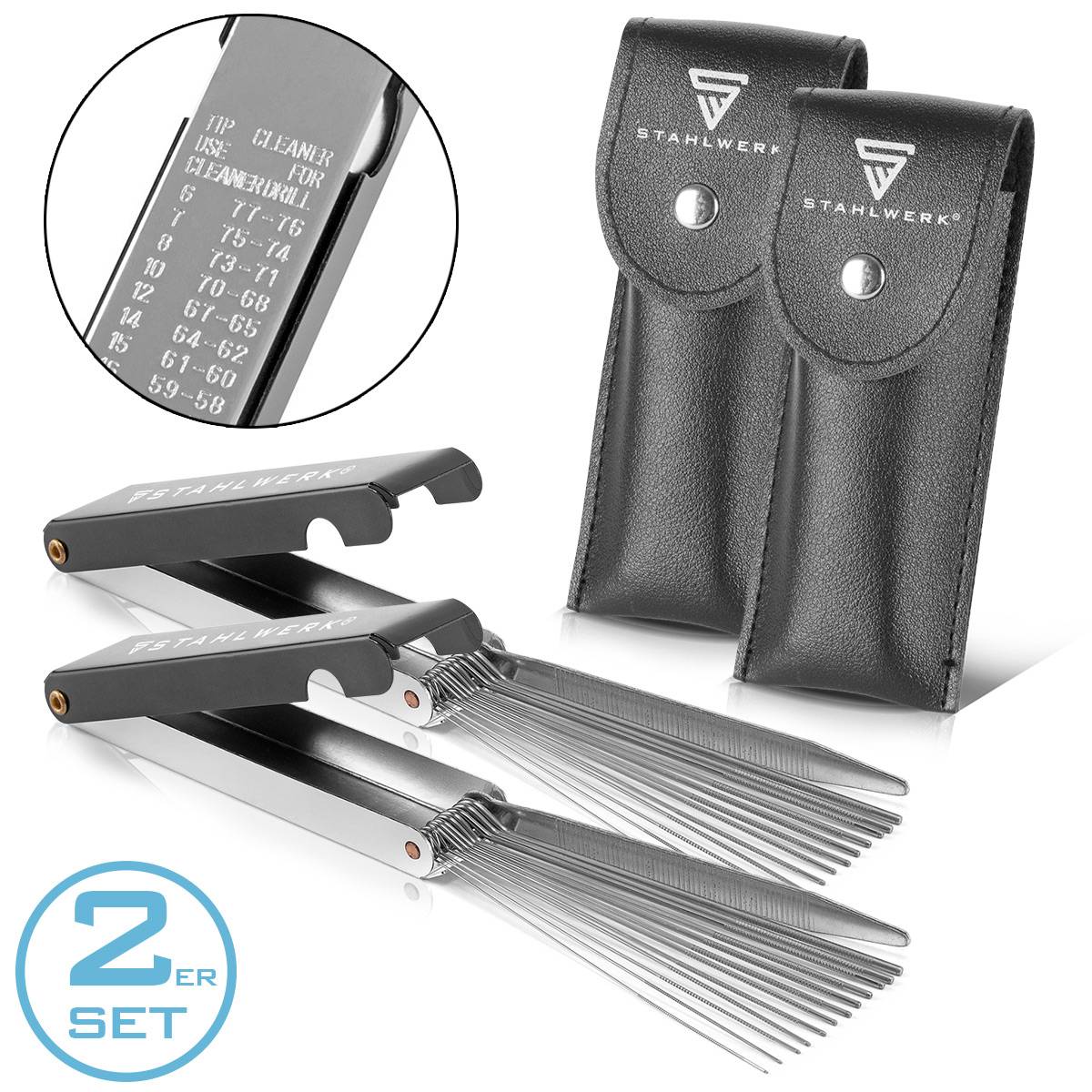 STAHLWERK Schweißdüsenreiniger Edelstahl-Feilen 13 in 1 praktischen Etui 2er Set