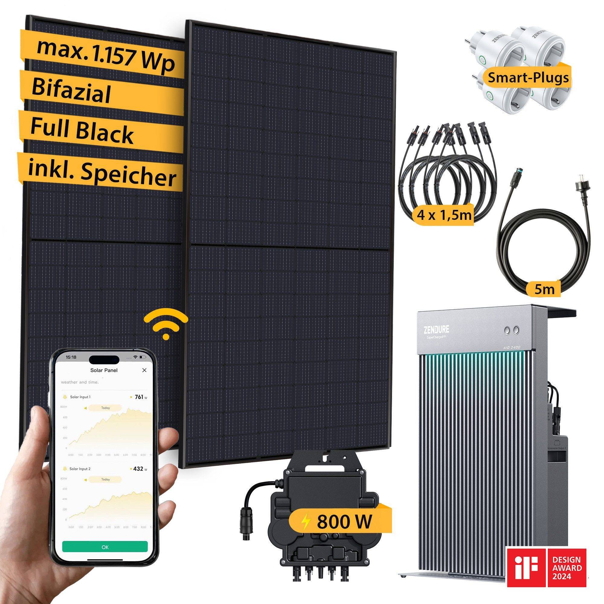 Balkonkraftwerk Solaranlage Set Solarpanel mit Speicher für private Stromerzeugung