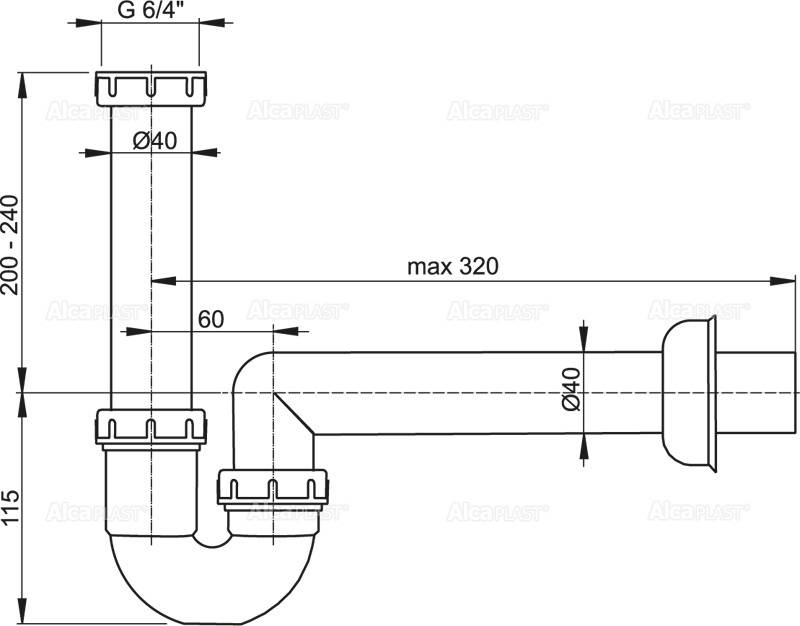 AlcaDrain A80-DN40 Röhrengeruchverschluss mit einer Überwurfmutter 6/4"