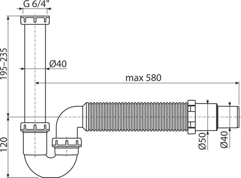 AlcaDrain A80-DN50/40 Röhrengeruchverschluss mit einer Überwurfmutter 6/4" und flexiblem Abgang