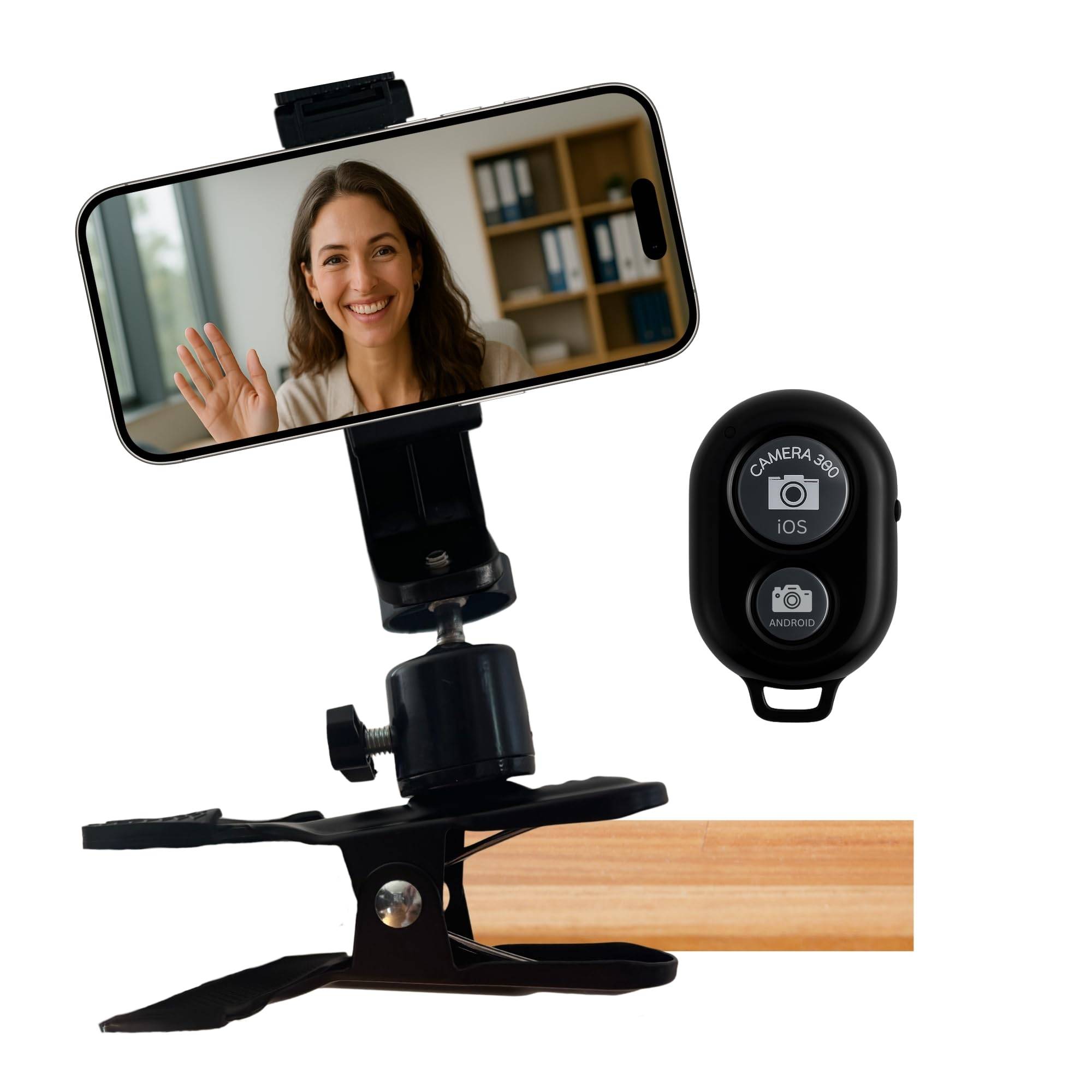 Smartphone Halterung Tisch drehbar + Bluetooth Selbstauslöser vertikal horizontal Klemmstativ Tischklemme Tischständer Tischhalterung Handy Ständer