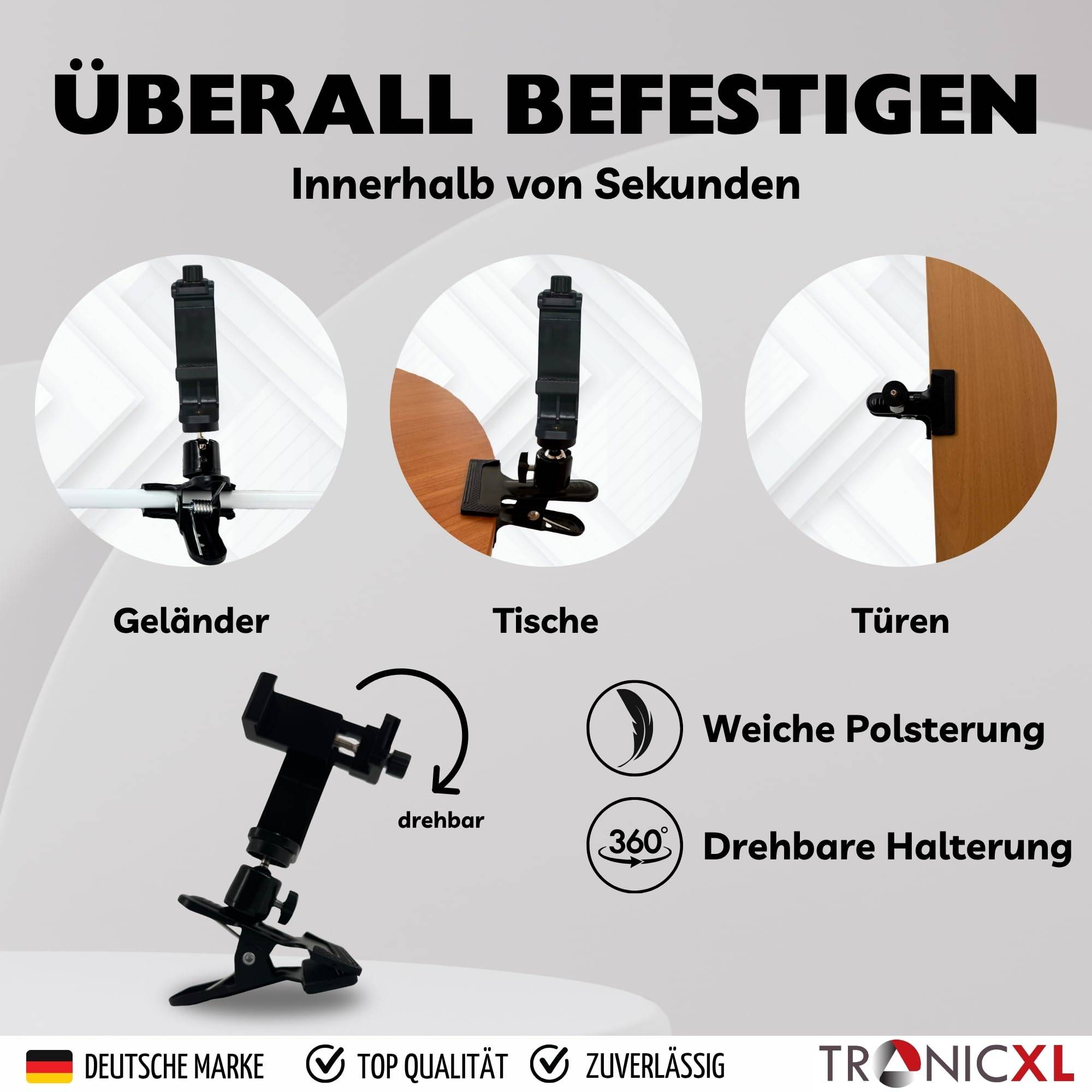Smartphone Halterung Tisch drehbar + Bluetooth Selbstauslöser vertikal horizontal Klemmstativ Tischklemme Tischständer Tischhalterung Handy Ständer