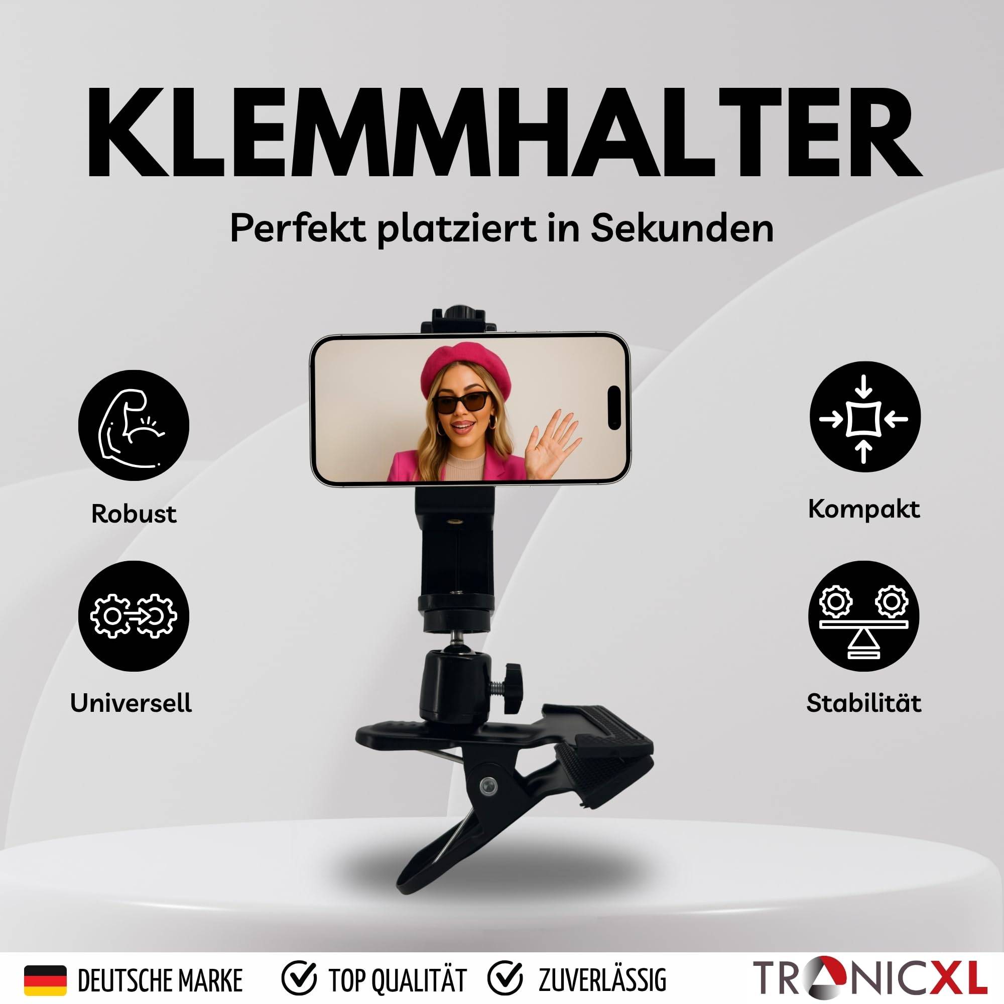 Smartphone Halterung Tisch drehbar + Bluetooth Selbstauslöser vertikal horizontal Klemmstativ Tischklemme Tischständer Tischhalterung Handy Ständer