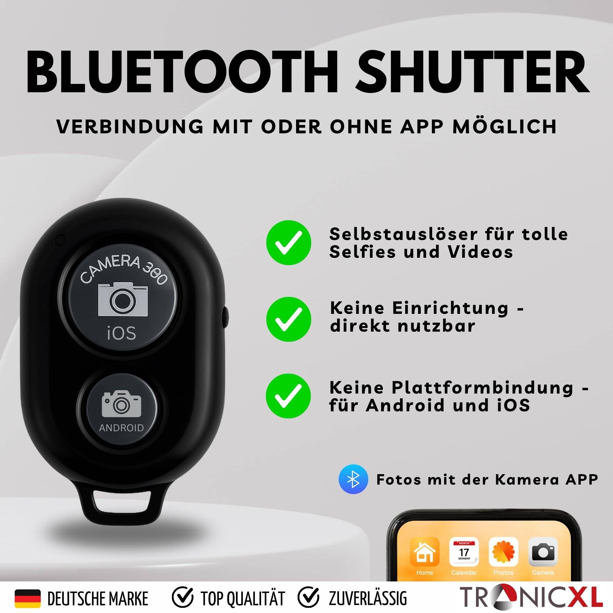 Tischhalterung Smartphone mit Selfie Auslöser und LED Lampe Klemmstativ Klemme Klemmhalterung Halterung für iPhone Handy