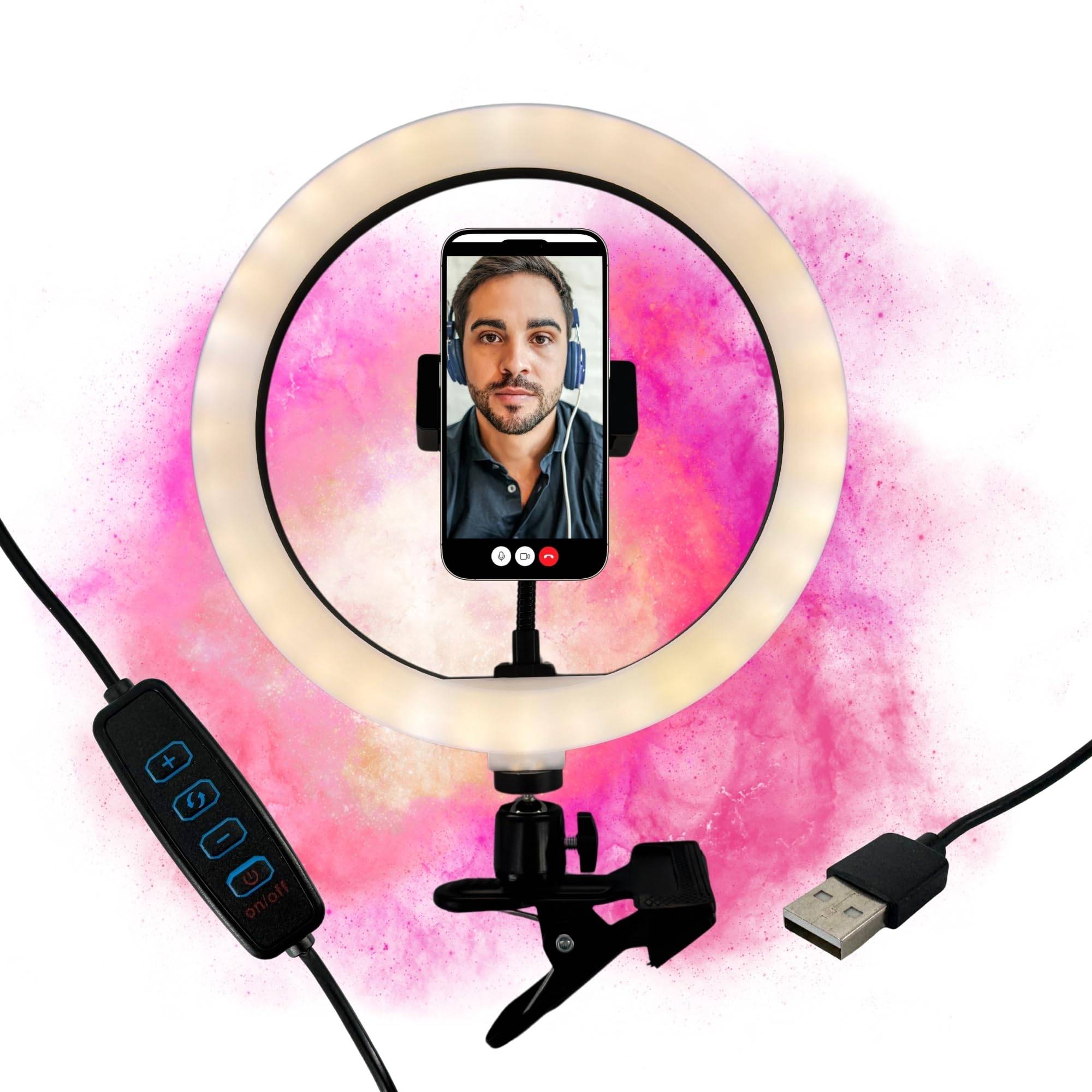 Ringlicht 10 Zoll + Klemmhalterung Klemmstativ für Tisch Selfie Influencer Lampe Leuchte LED für TikTok YouTube Instagram Foto Video Handyhalterung