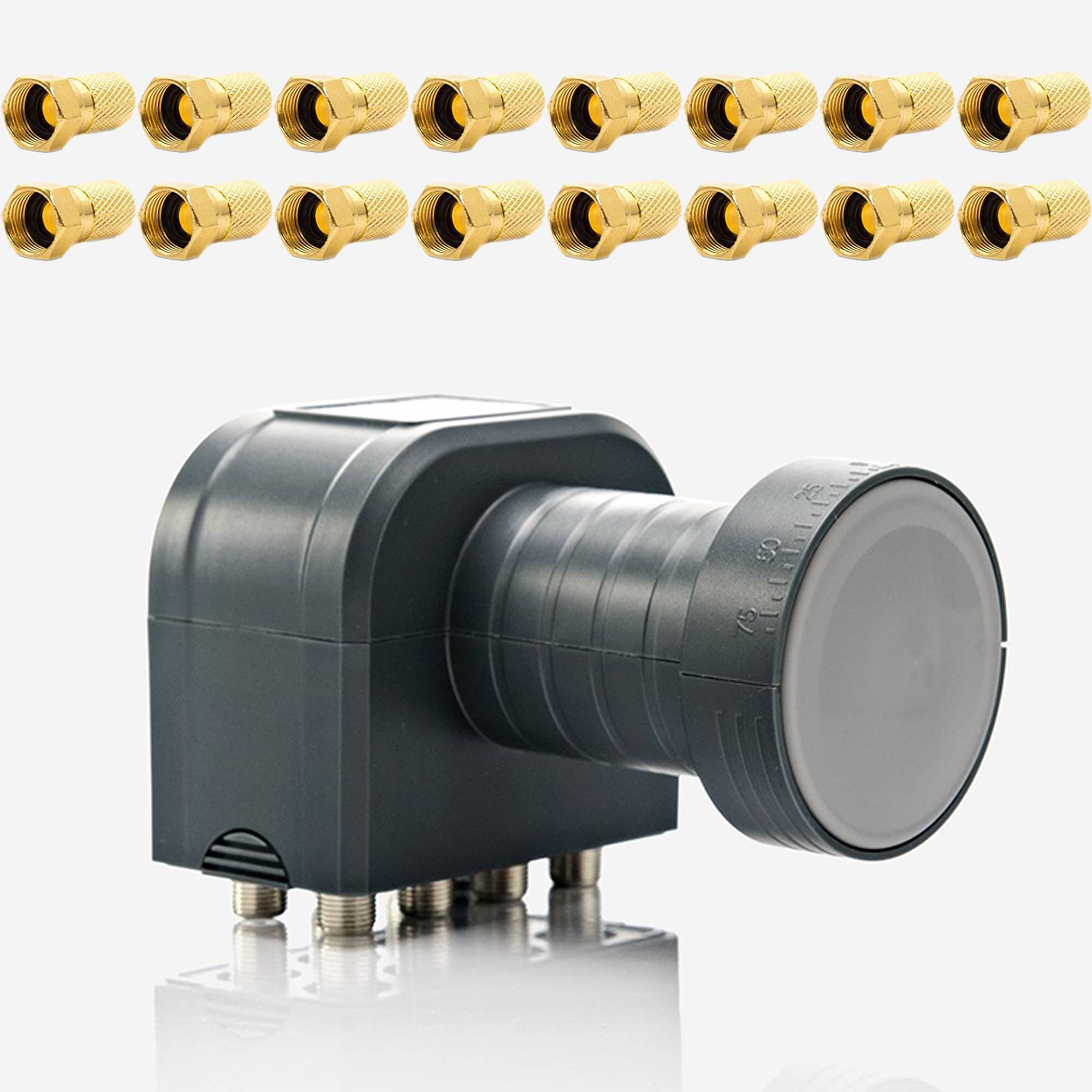 PremiumX Set DEK 818 Octo LNB 4K HDTV UHD mit einem integriertem Quattro Switch für den Direktanschluss von 8 Teilnehmer Receiver mit 16x F-Stecker