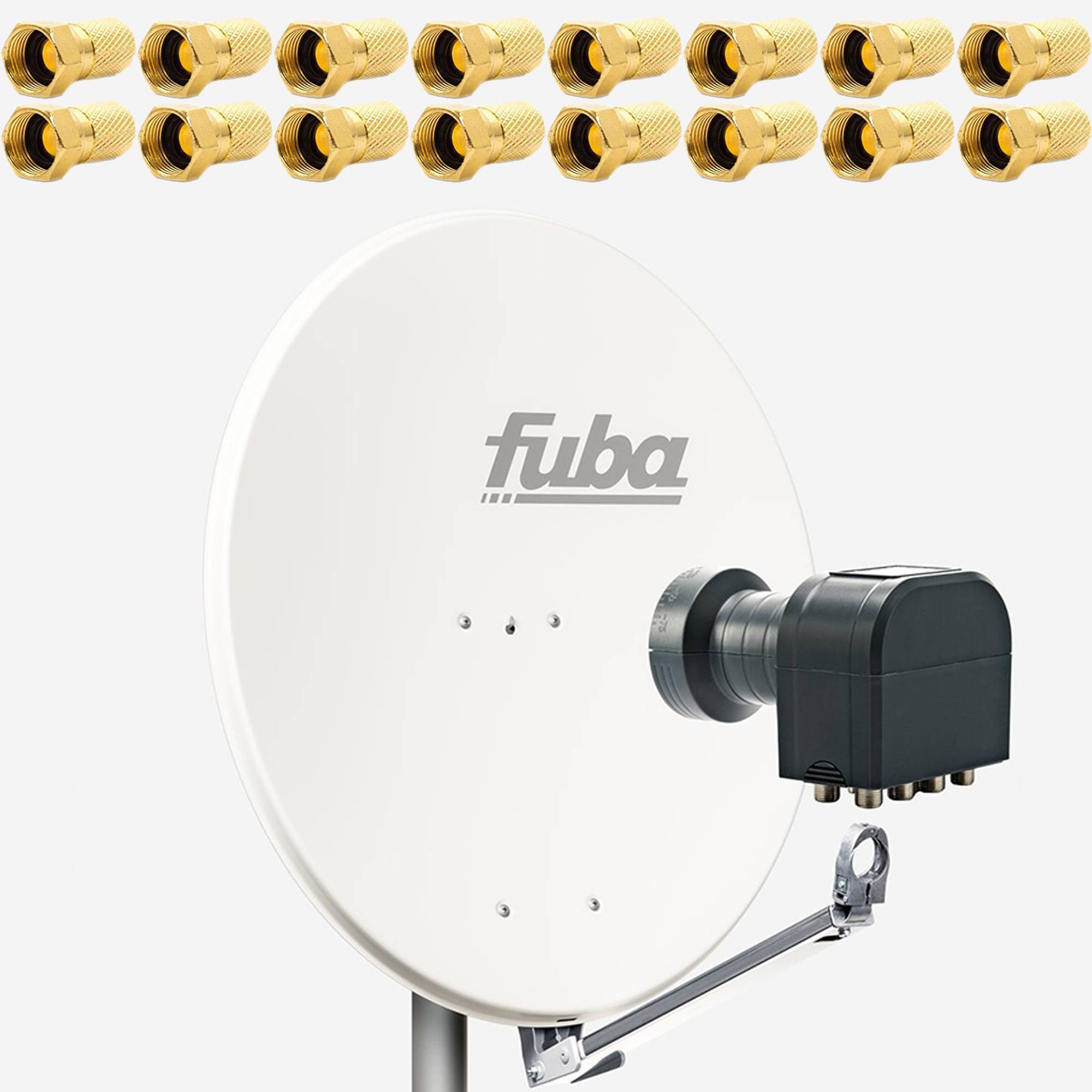 Premium X Set Fuba DAL 800 W 80cm Schüssel Alu Spiegel Weiß mit DEK 818 Octo LNB 8 Teilnehmer HDTV 4K 3D kompatibel 16x F-Stecker