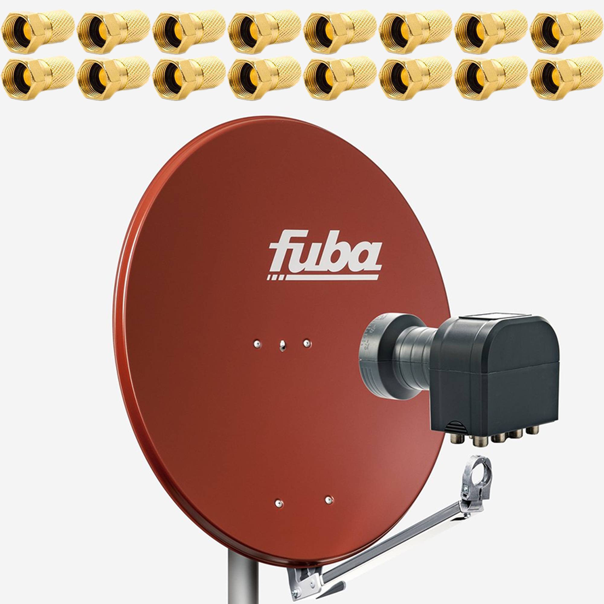 Premium X Set Fuba DAL 800 R 80cm Schüssel Alu Spiegel Rot mit DEK 818 Octo LNB 8 Teilnehmer HDTV 4K 3D kompatibel 16x F-Stecker